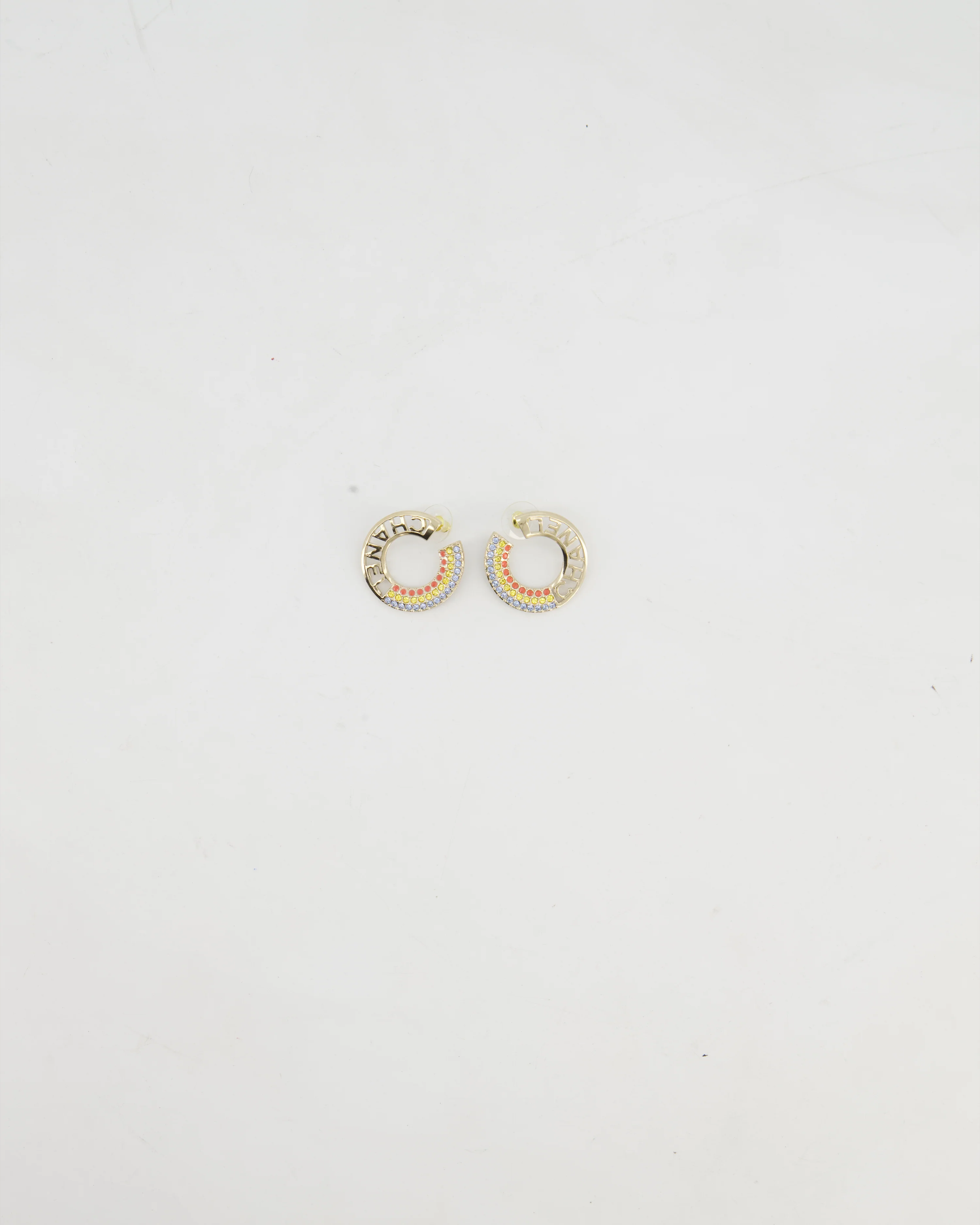 Chanel 23C Rainbow Loop Earrings with Logo & Crystals Details - Image 5