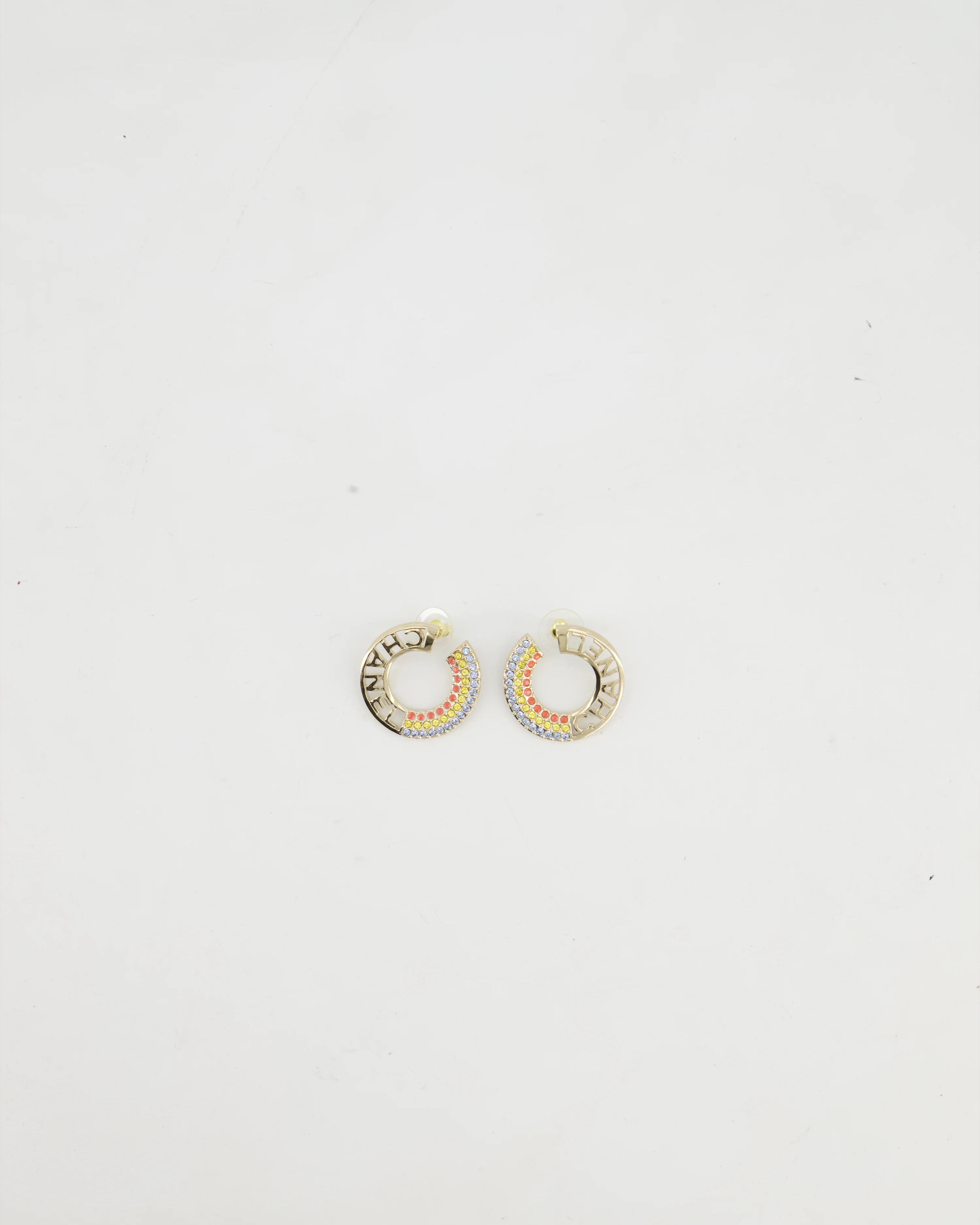 Chanel 23C Rainbow Loop Earrings with Logo & Crystals Details - Image 6