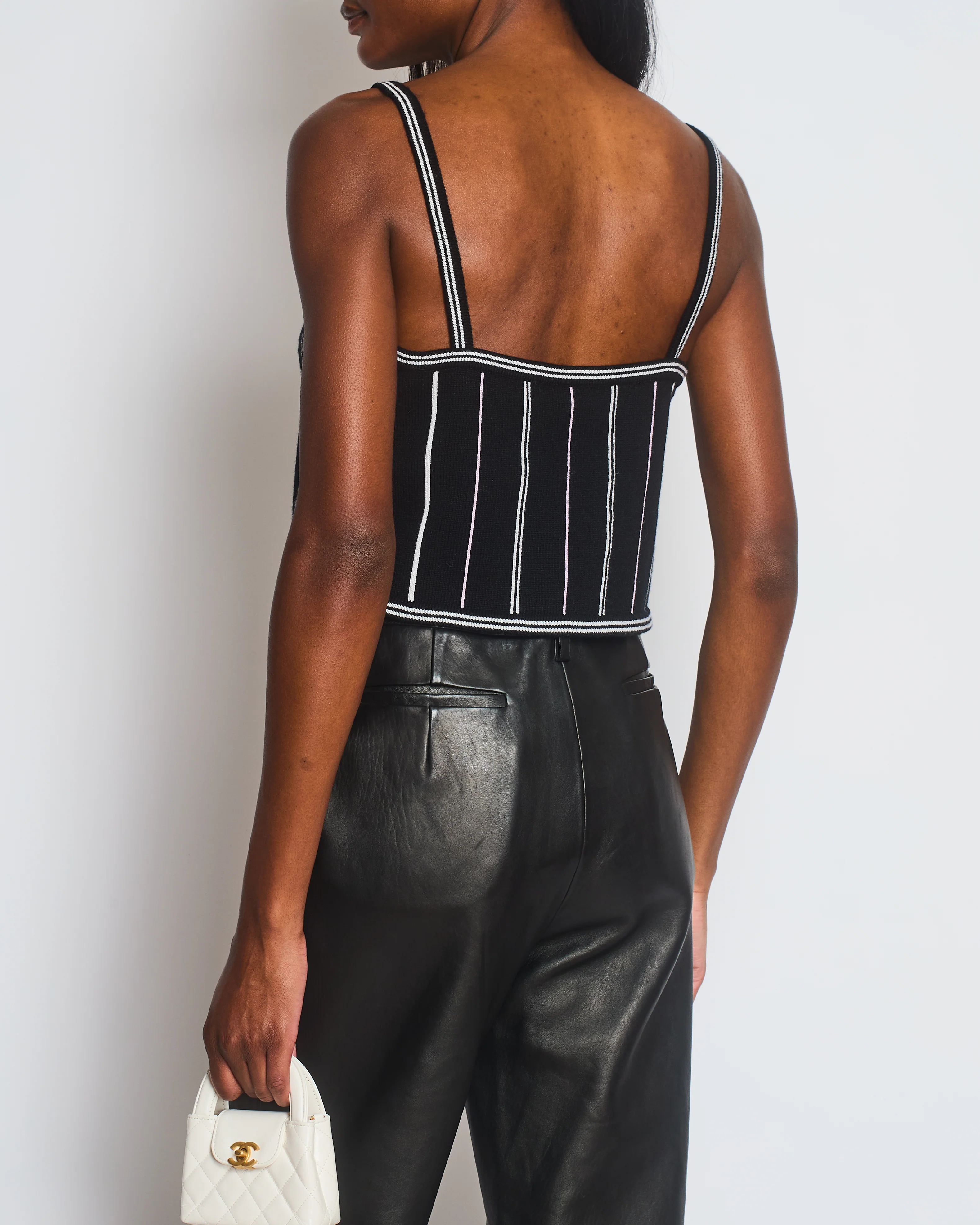 Chanel 23/P Black Knitted Vest Top with White & Light Pink Stripes Detail Size FR 38 (UK 10) - Image 4