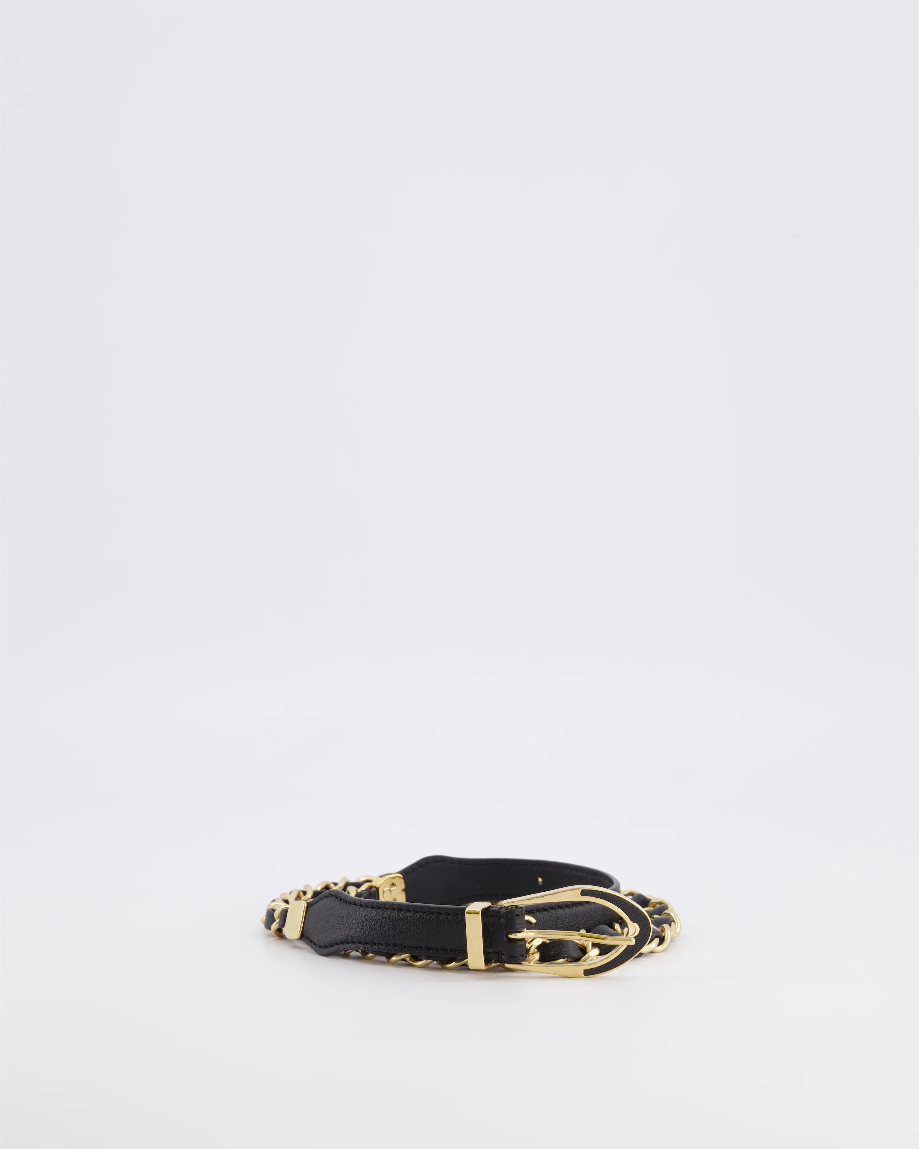 Chanel 24A Cruise Black Leather and Gold Chain Belt with Textured Gold Buckle and CC Logo Detail 105cm - Image 2