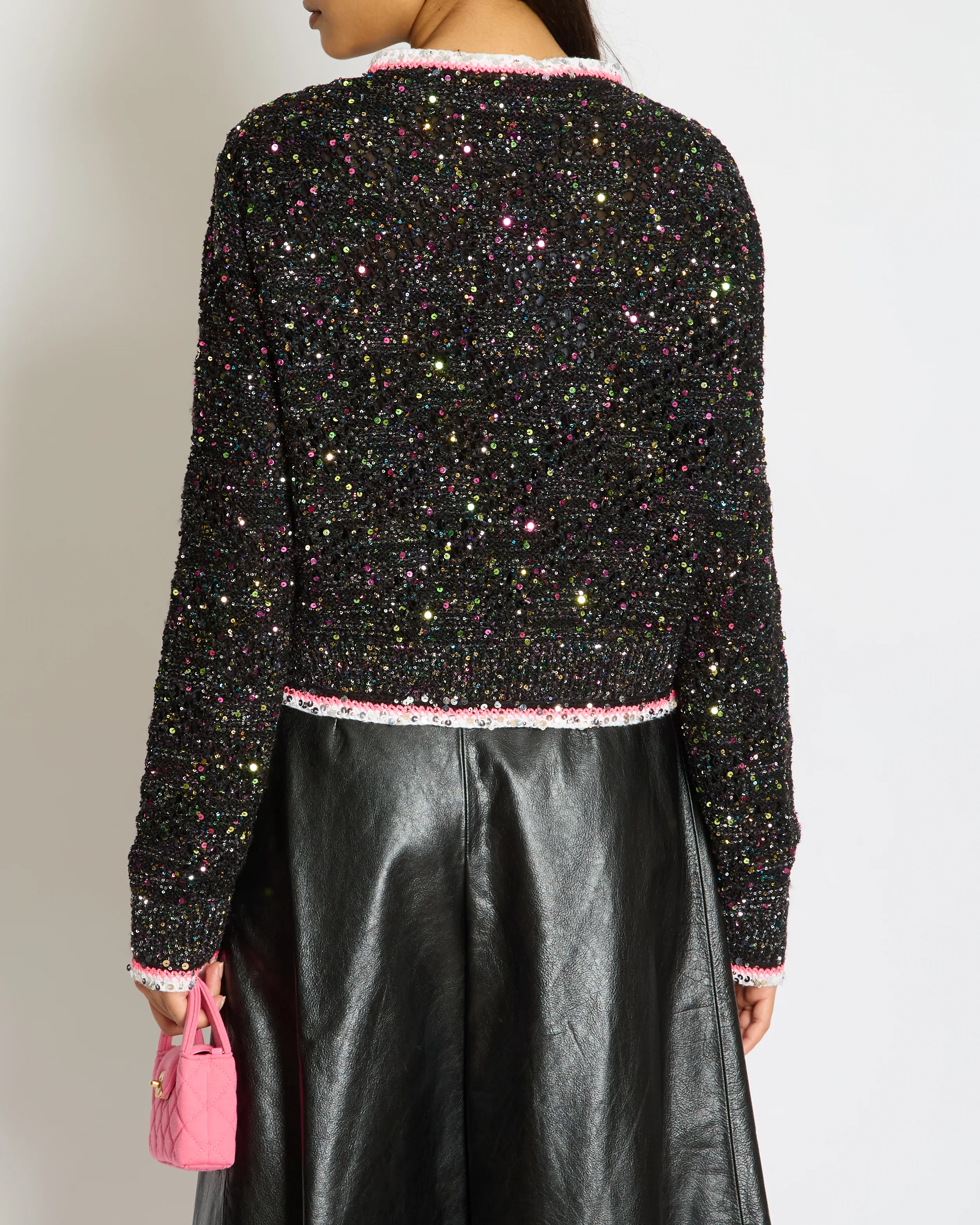 *SUPER HOT* Chanel 24C Black & Multicolour Sequin Cardigan with Pink & White Threads and CC Iridescent Logo Buttons Detail Size FR 36 (UK 8) RRP £5400 - Image 2