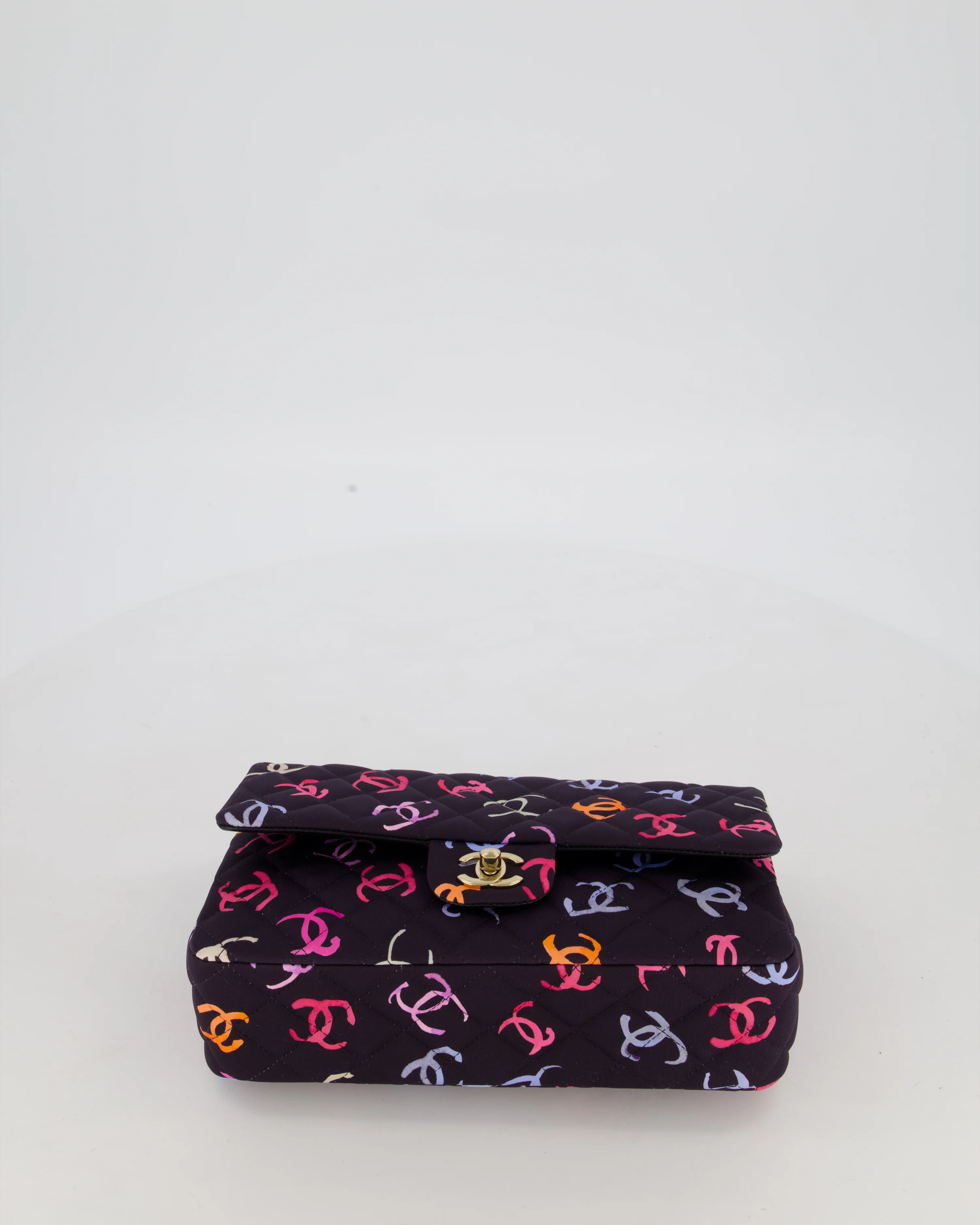 Chanel 24S Black Quilted Medium Classic Double Flap Bag in Jersey with Multicolour CC Details and Champagne Gold Hardware - Image 20