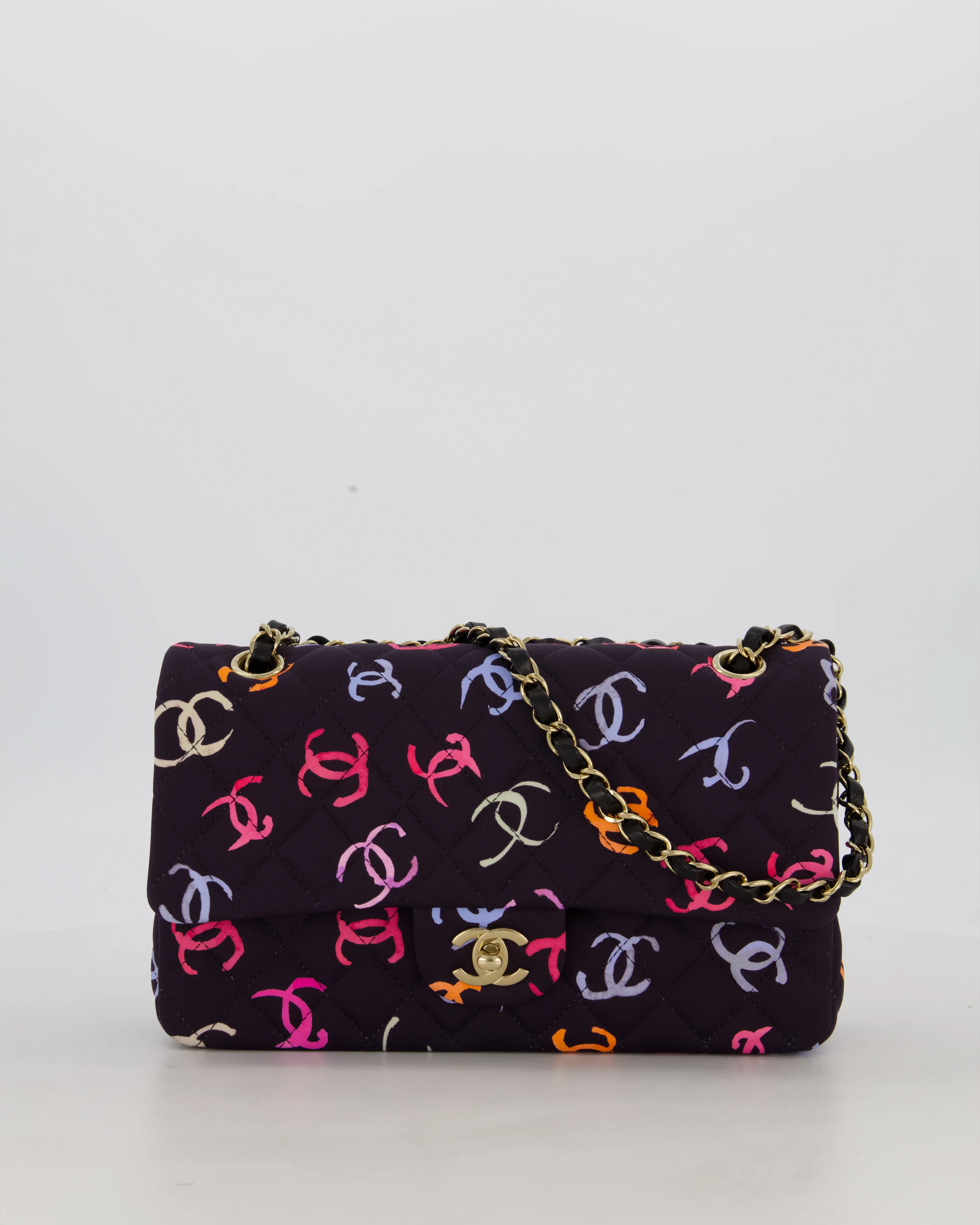 Chanel 24S Black Quilted Medium Classic Double Flap Bag in Jersey with Multicolour CC Details and Champagne Gold Hardware - Image 4