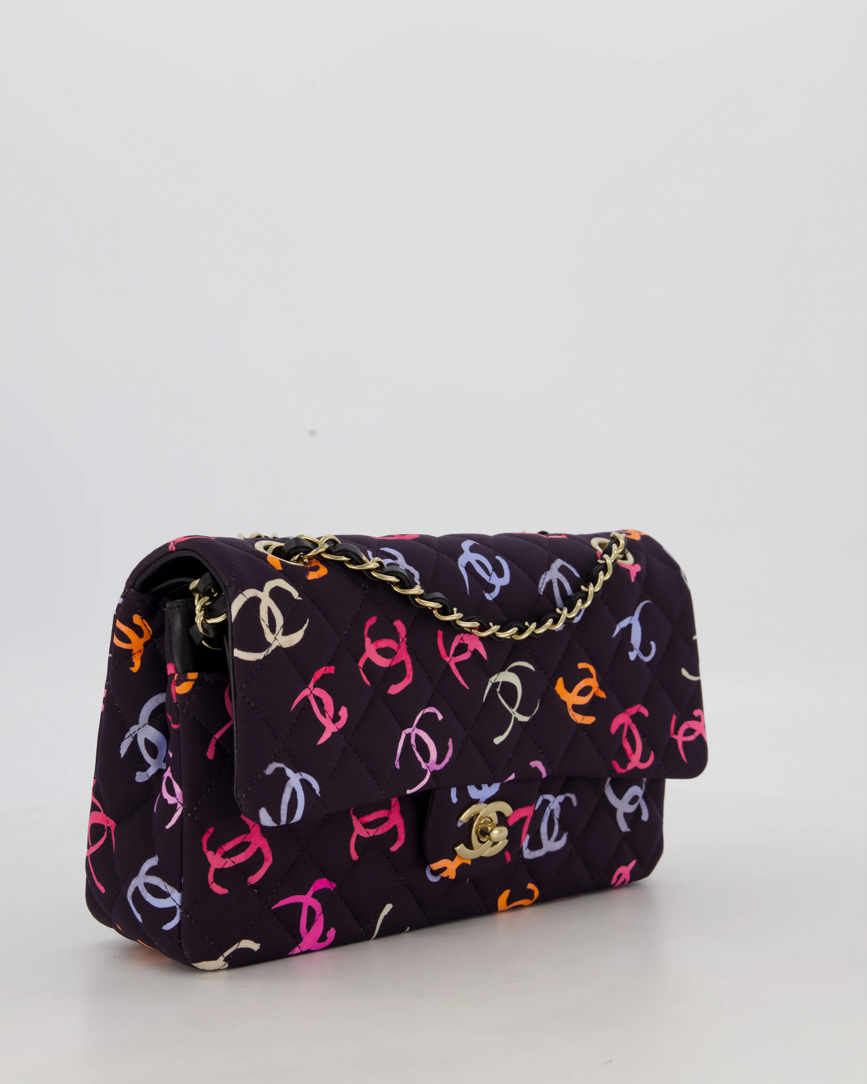 Chanel 24S Black Quilted Medium Classic Double Flap Bag in Jersey with Multicolour CC Details and Champagne Gold Hardware - Image 5