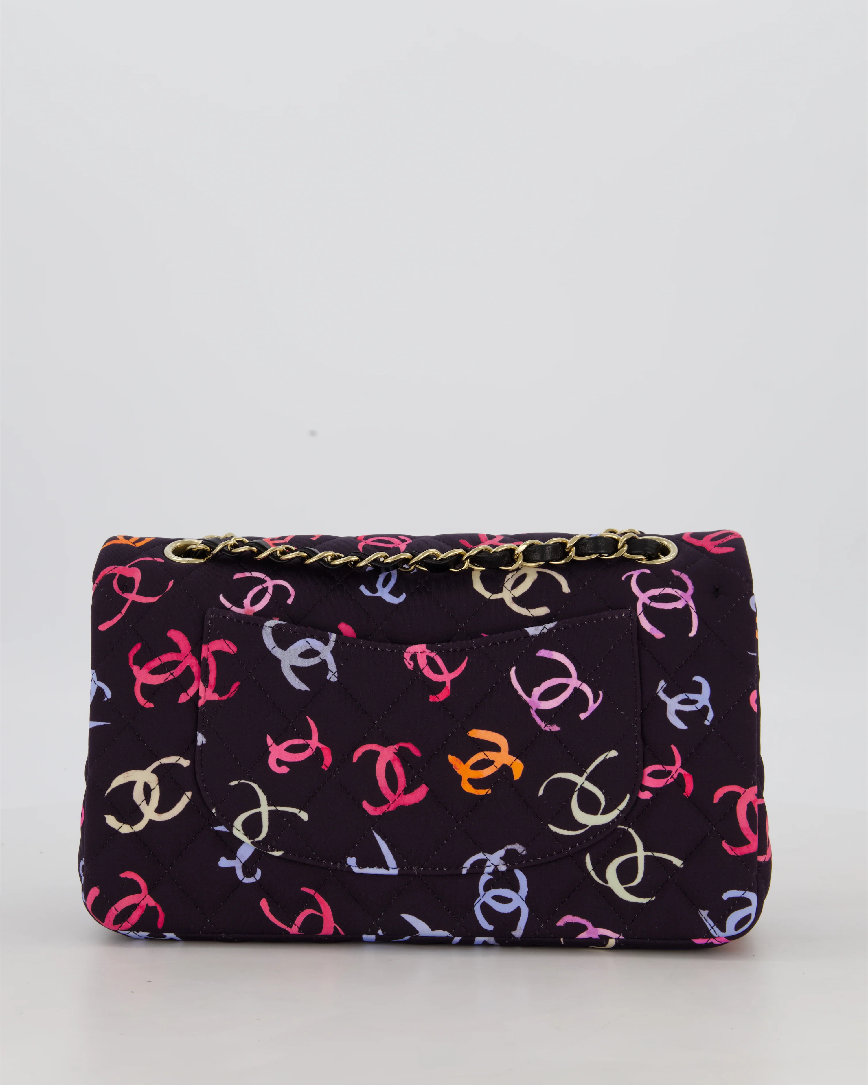 Chanel 24S Black Quilted Medium Classic Double Flap Bag in Jersey with Multicolour CC Details and Champagne Gold Hardware - Image 8