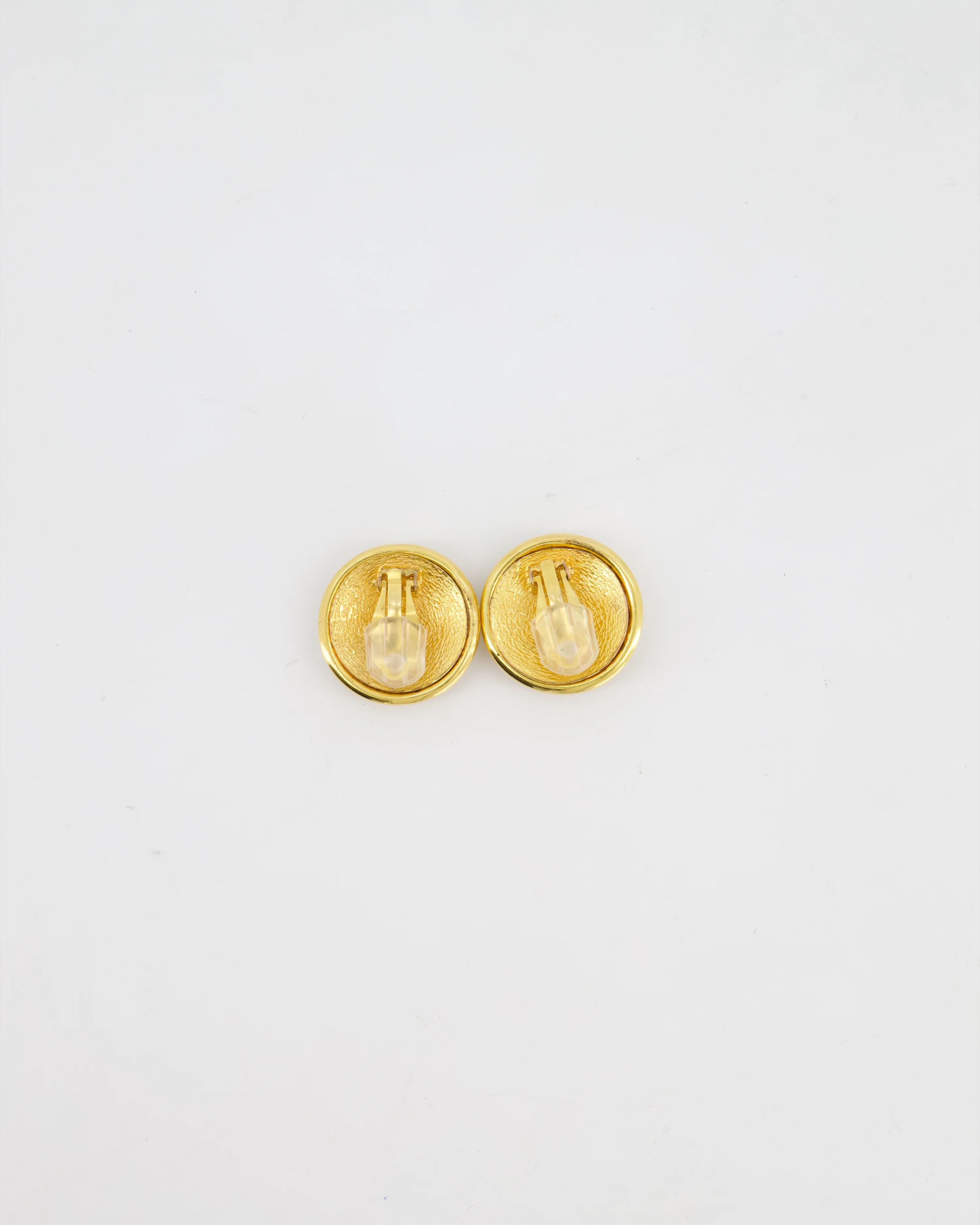Chanel 93P 24K Gold Plated Round CC Earrings with Silver Back - Image 2