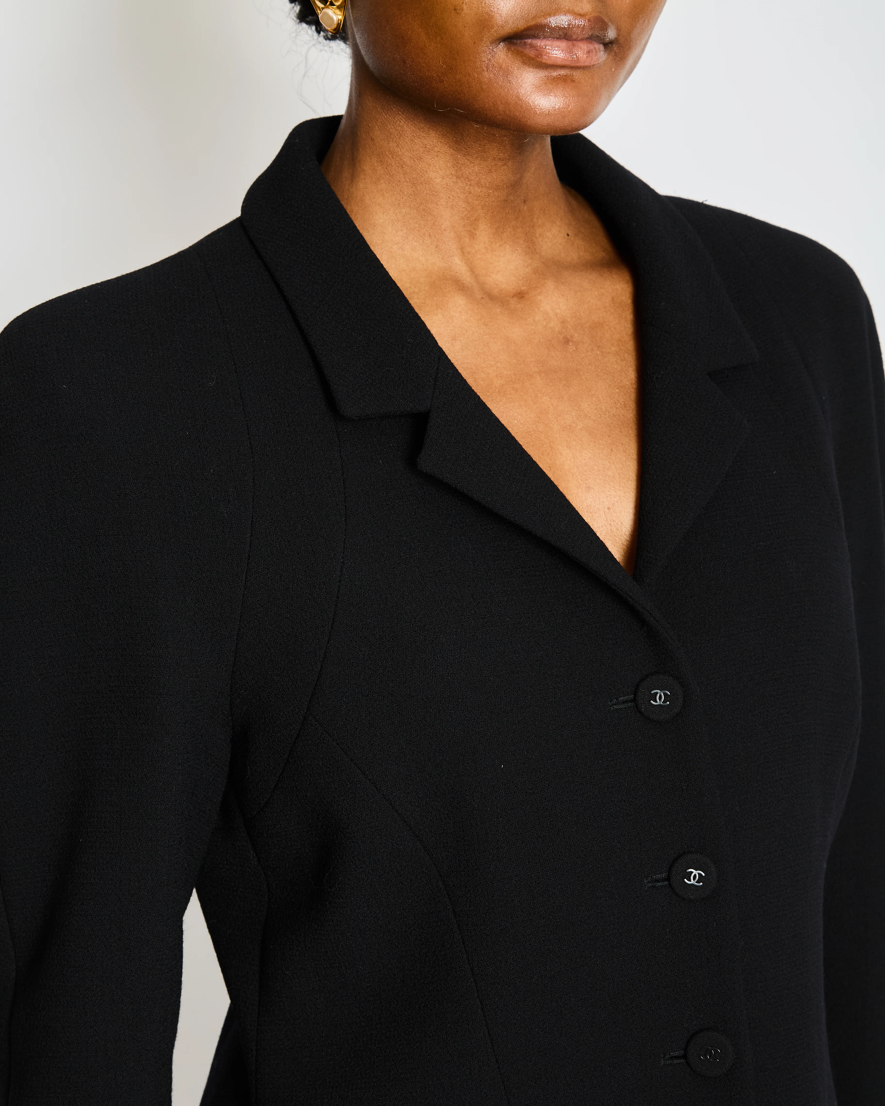 Chanel 97/A Black Tweed Tailored Long Line Jacket and Skirt Size Size FR 44/46 (UK 16/18) - Image 3