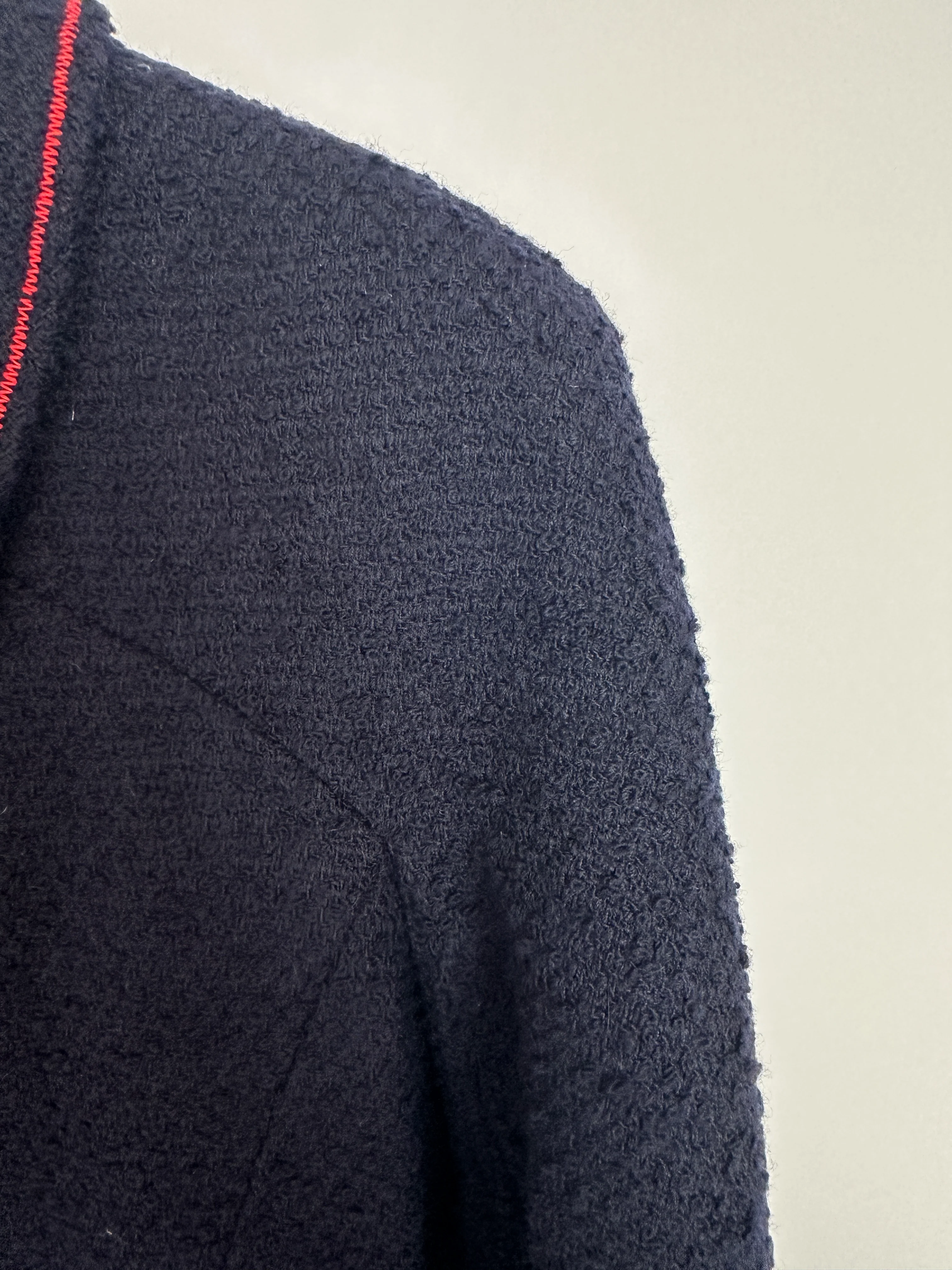 Chanel 97A Navy Wool Long Sleeve Jacket and Pencil Skirt Set with Red, Blue, Green and Yellow Neckline Applique Detail Size FR 38 (UK 10) - Image 14