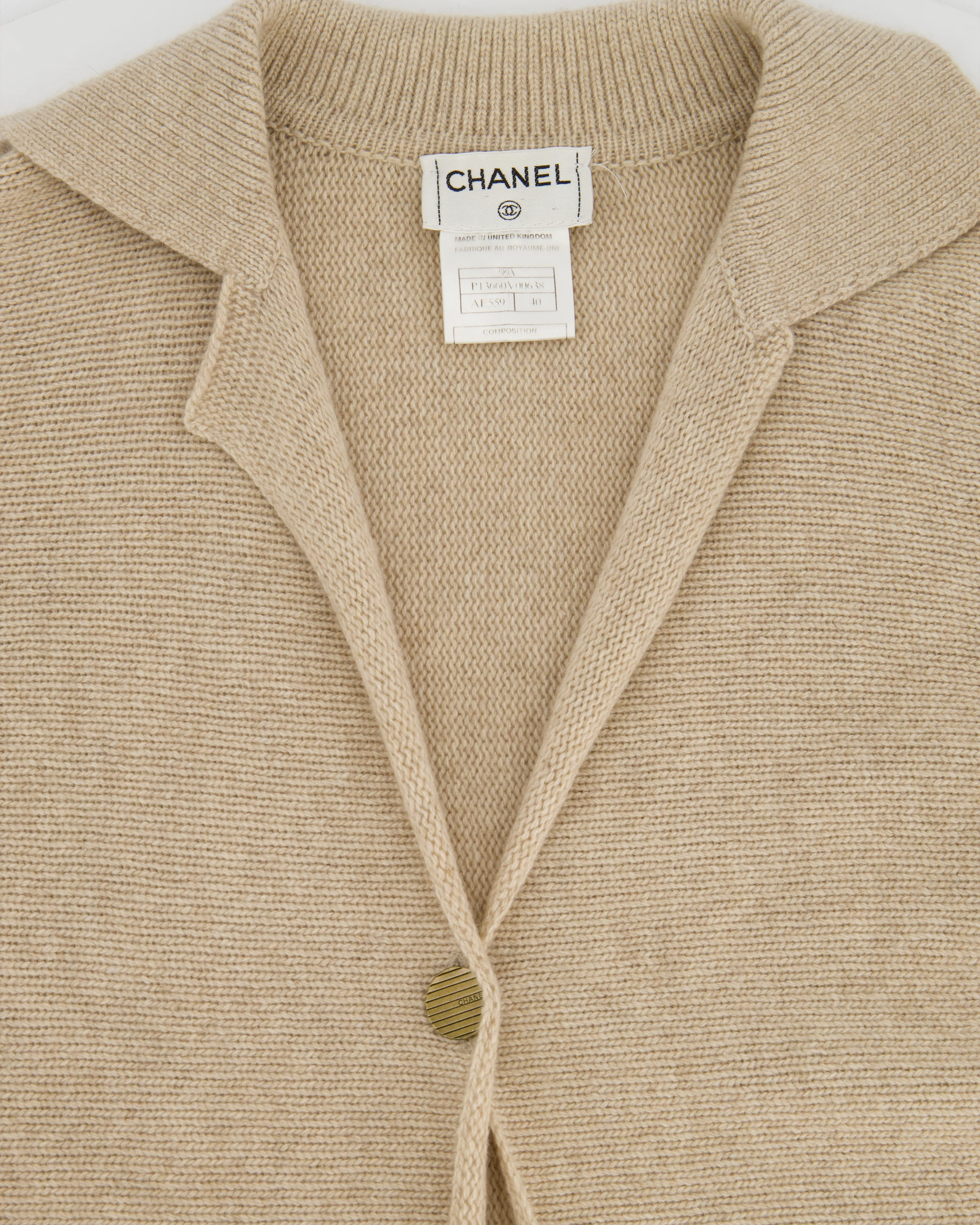 Chanel 99/A Beige Cashmere Long Sleeve Cardigan Size FR 40 (UK 12) - Image 10