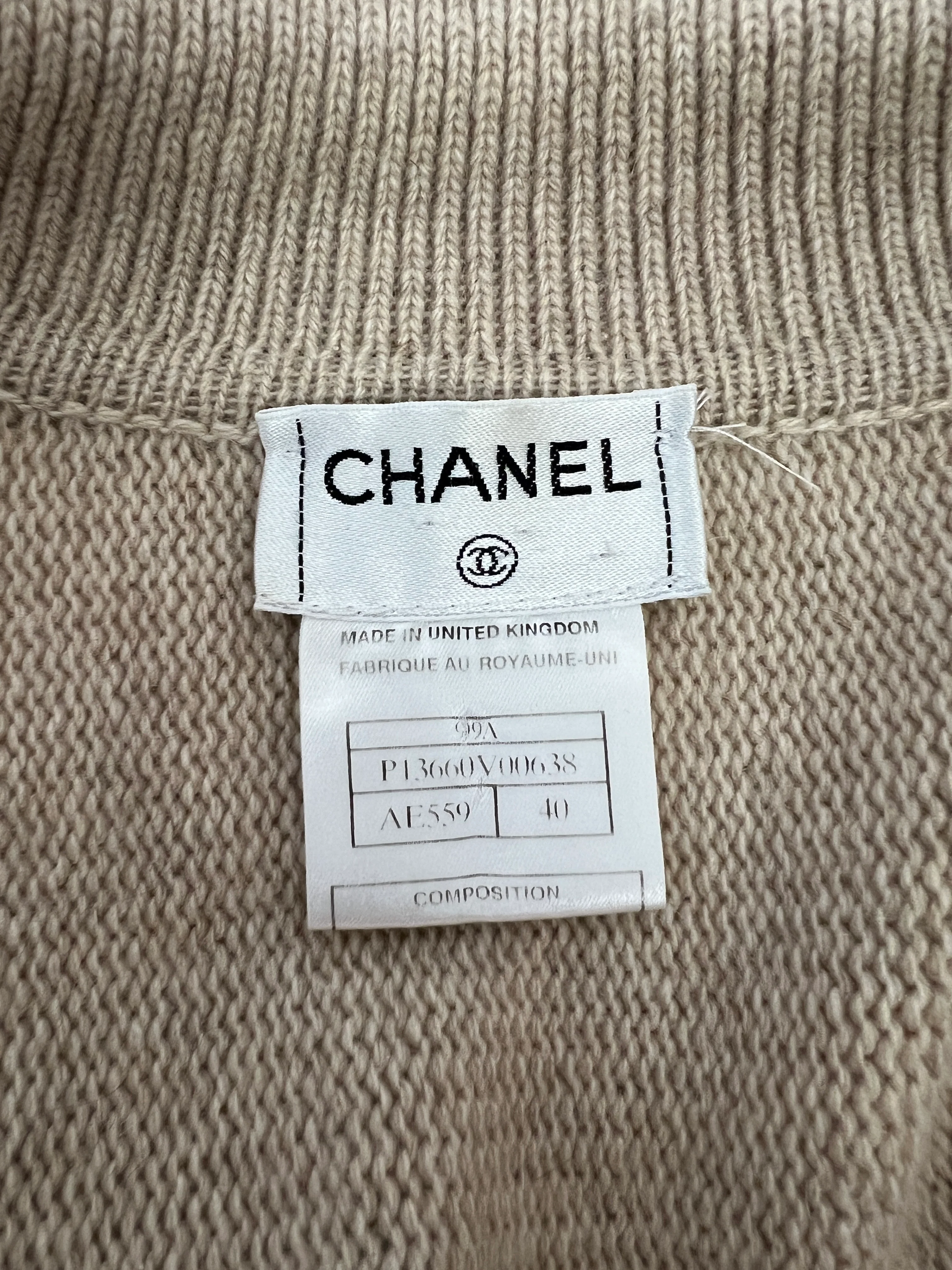 Chanel 99/A Beige Cashmere Long Sleeve Cardigan Size FR 40 (UK 12) - Image 15