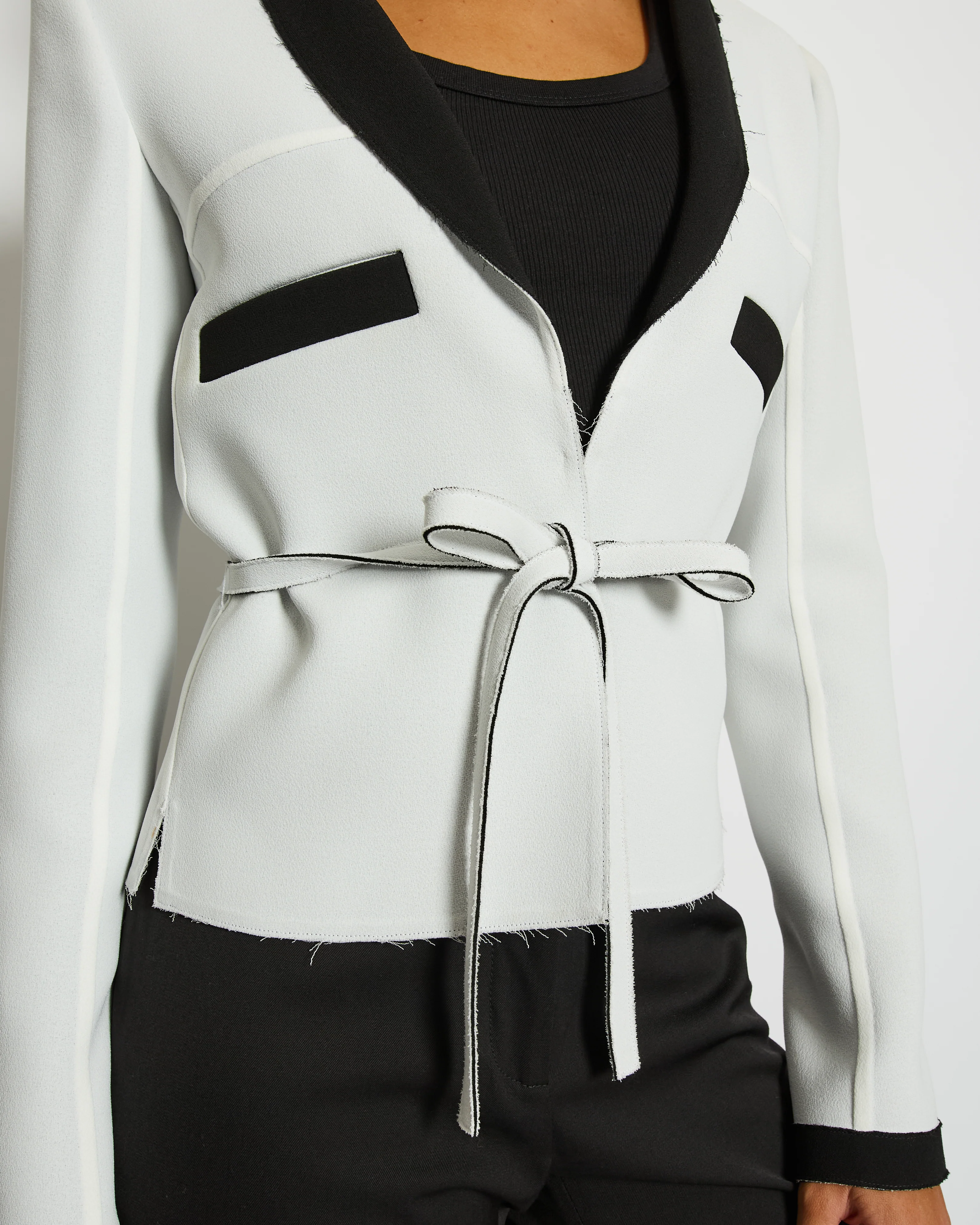 Chanel 14S Pale Grey and Black Trim Jacket with Belt and CC Button Details Size FR 34 (UK 6) RRP £3,250 - Image 3