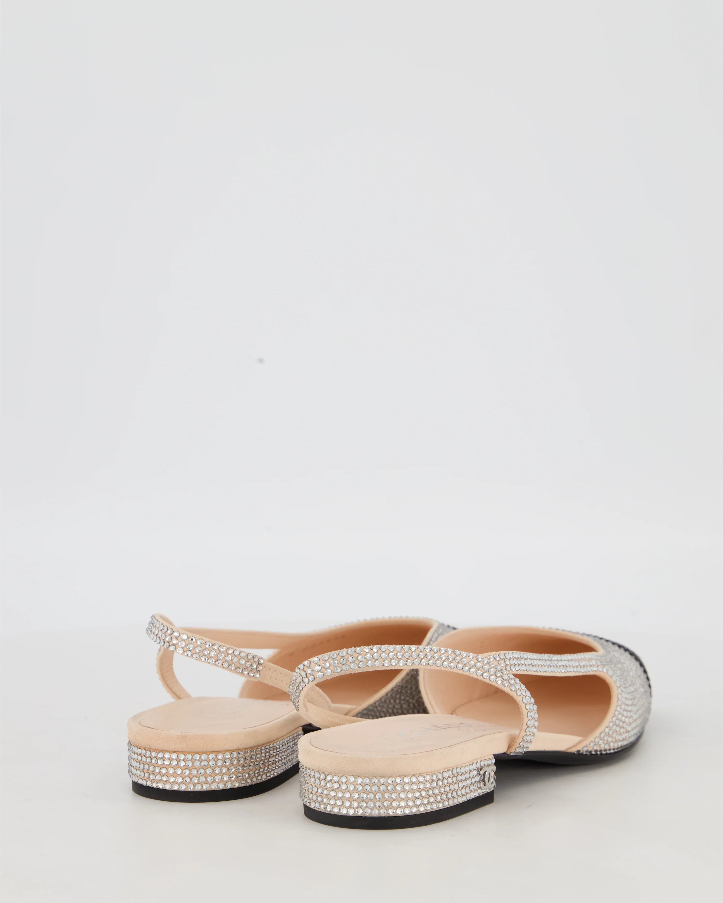 *HOT* Chanel Beige and Black Rhinestone Slingback Flats with CC Detail Size EU 37C - Image 3
