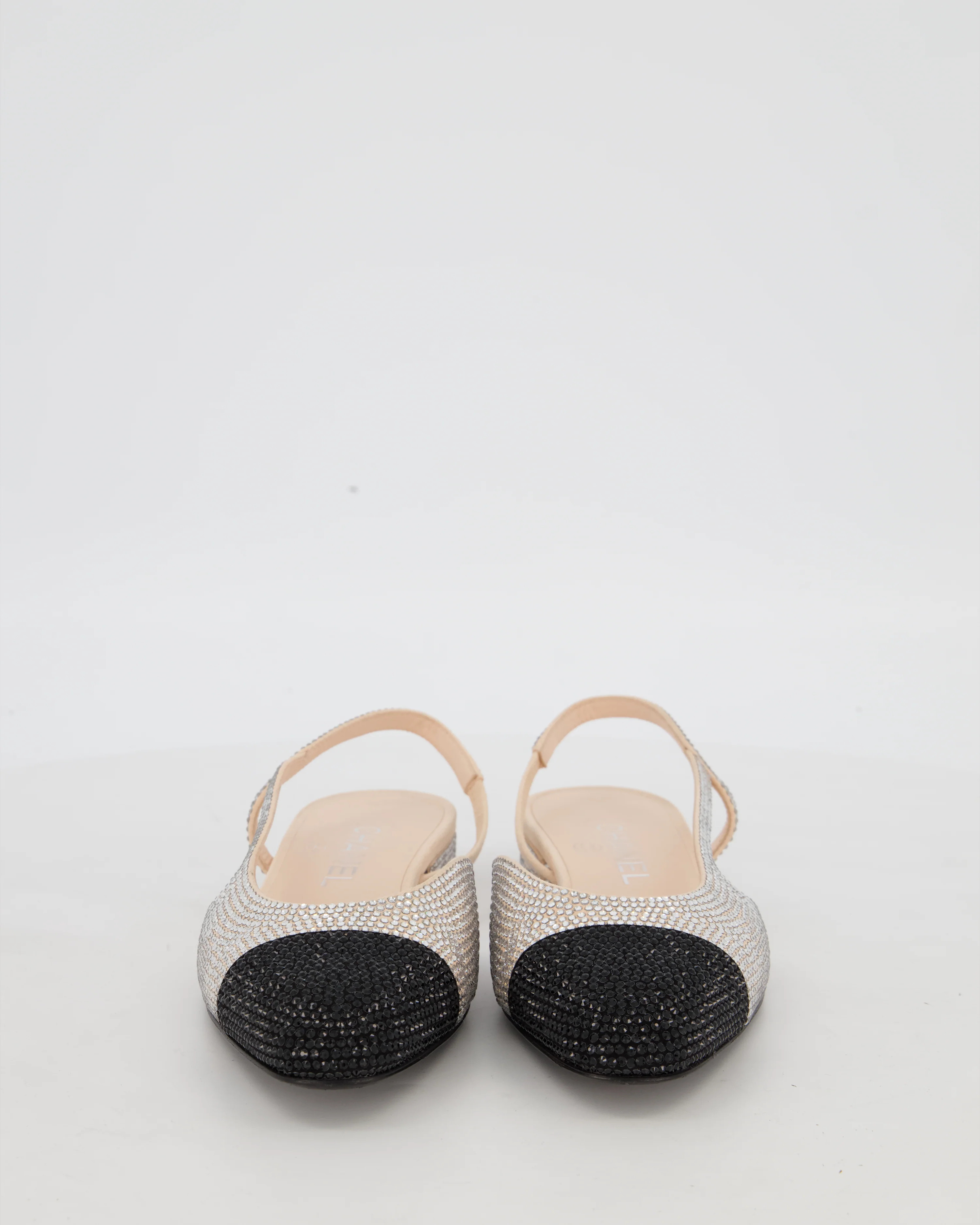 *HOT* Chanel Beige and Black Rhinestone Slingback Flats with CC Detail Size EU 37C - Image 4