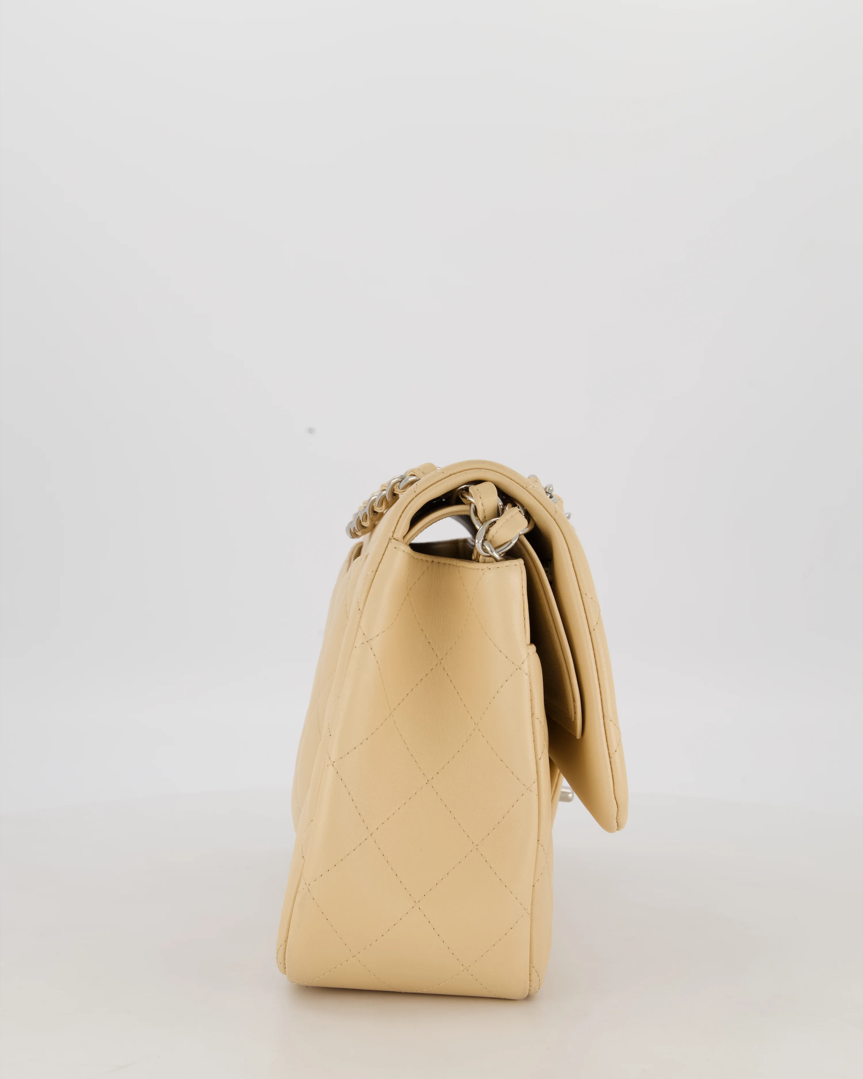 Chanel Beige Jumbo Classic Double Flap Bag in Lambskin with Silver Hardware - Image 5