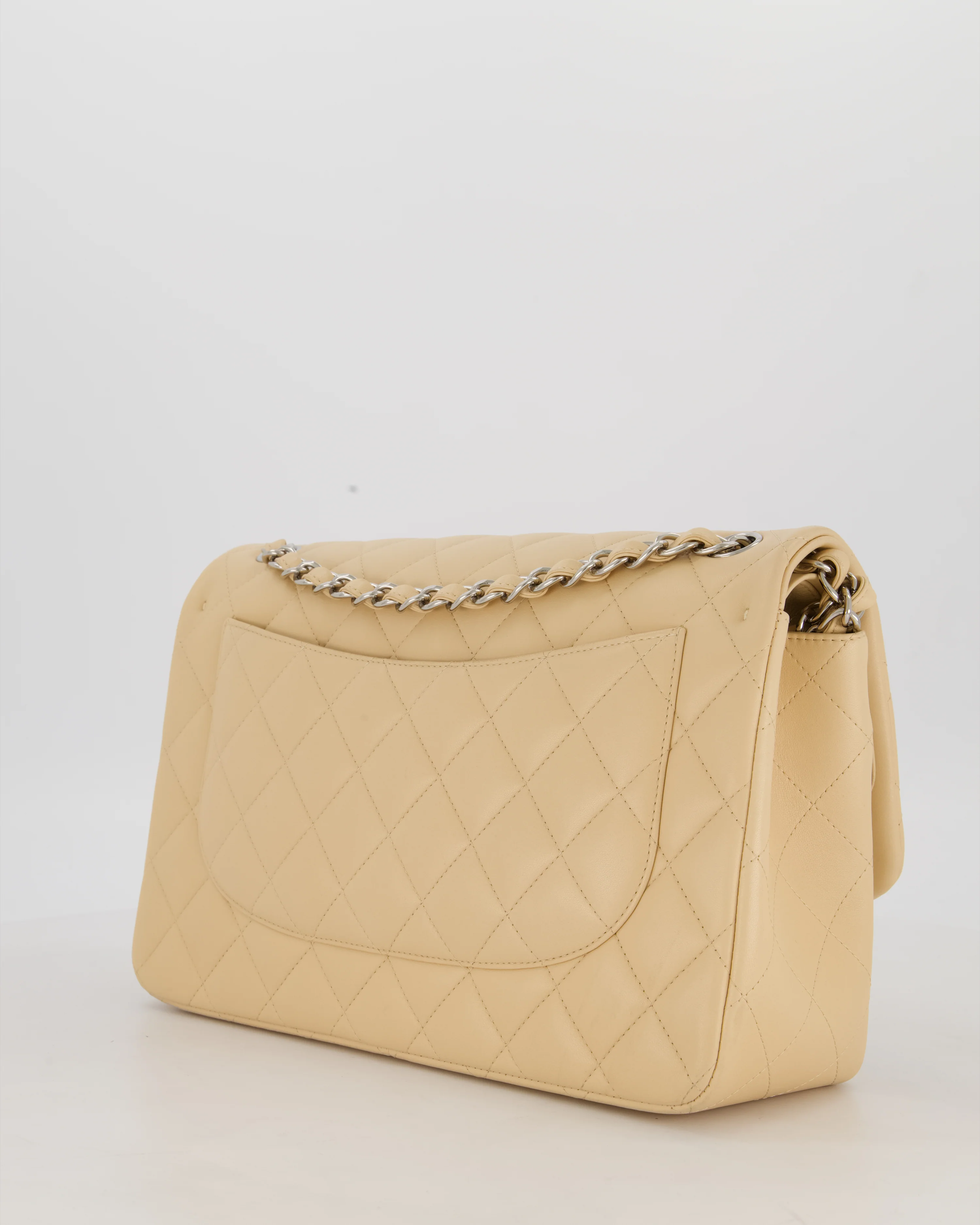 Chanel Beige Jumbo Classic Double Flap Bag in Lambskin with Silver Hardware - Image 6