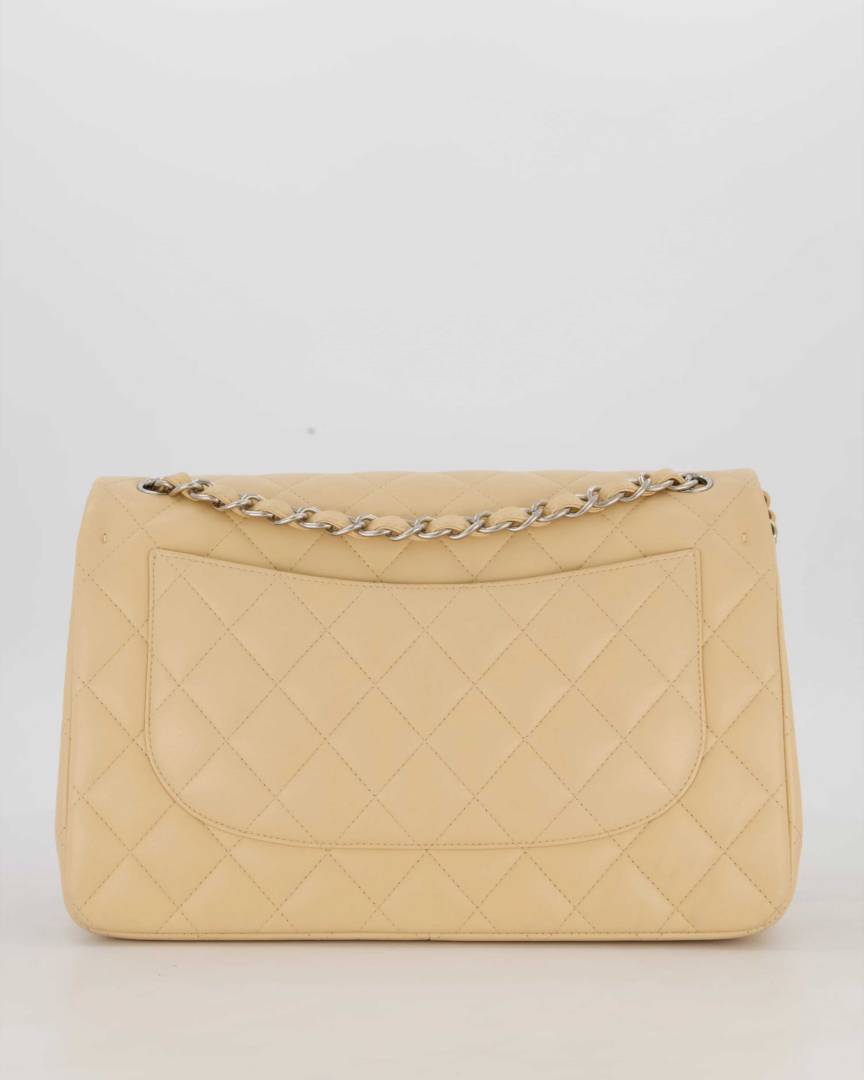 Chanel Beige Jumbo Classic Double Flap Bag in Lambskin with Silver Hardware - Image 7