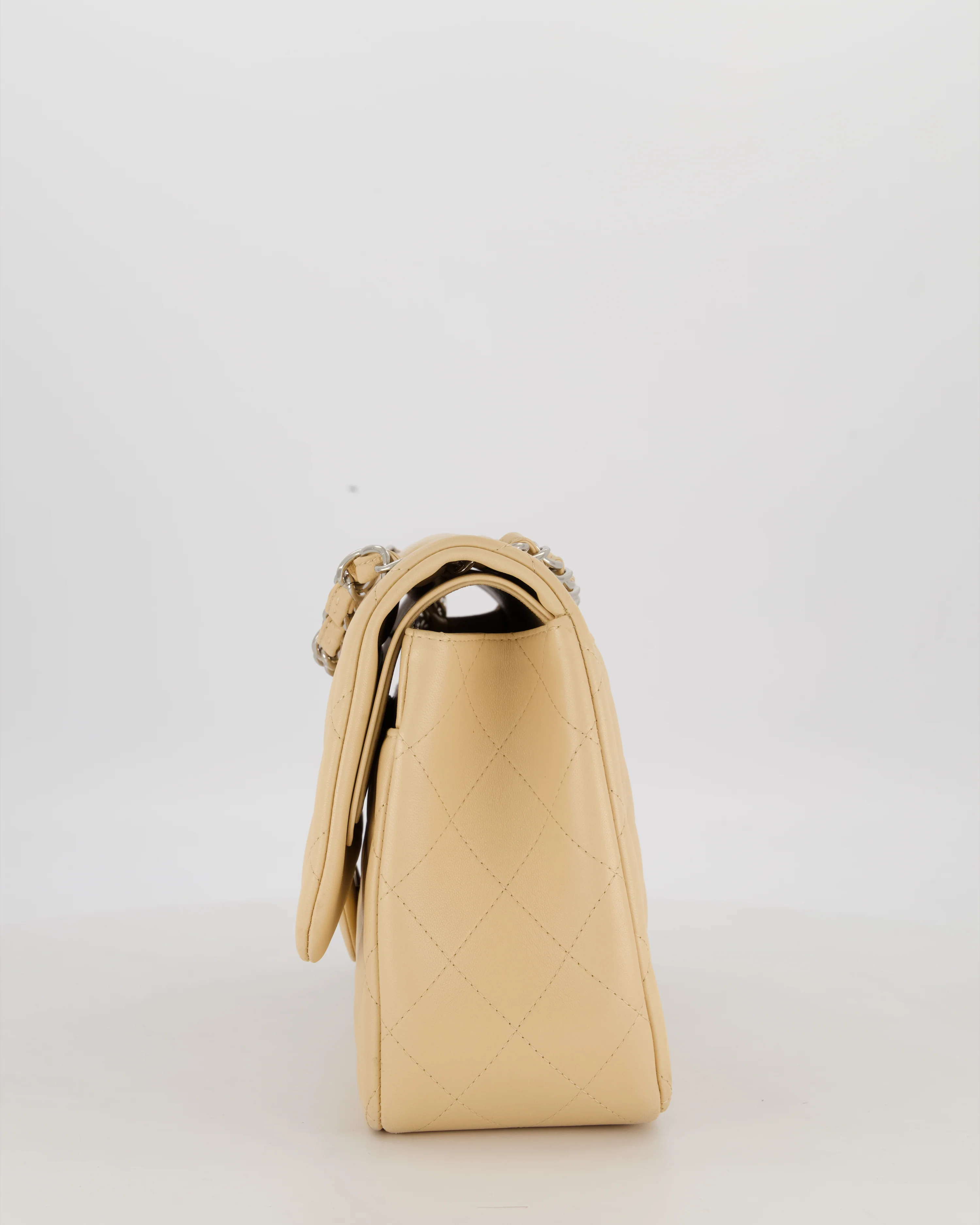 Chanel Beige Jumbo Classic Double Flap Bag in Lambskin with Silver Hardware - Image 9