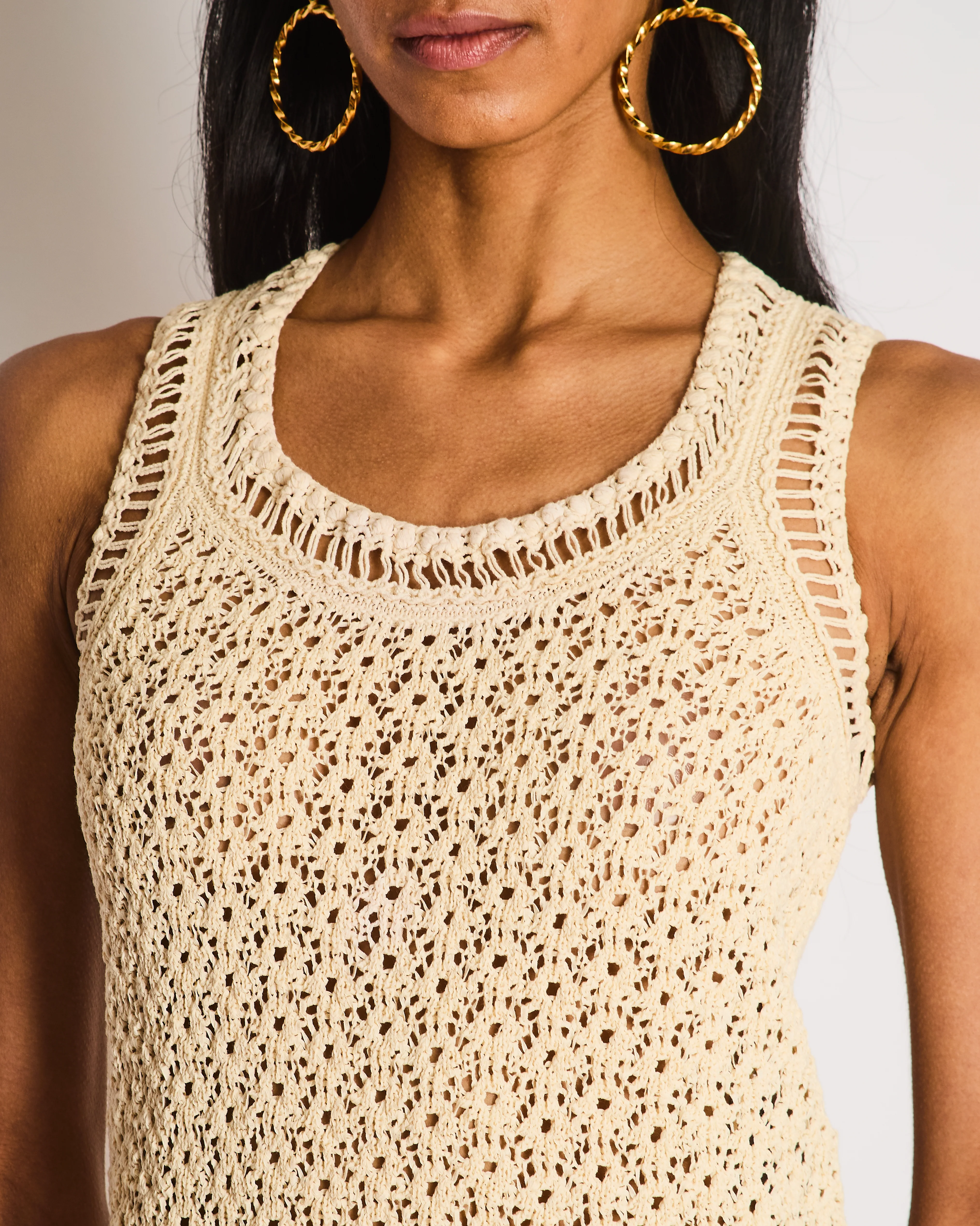 Chanel Beige Knitted Sleeveless Dress with Camellia Button Pocket Detail Size FR 34 (UK 6) - Image 3