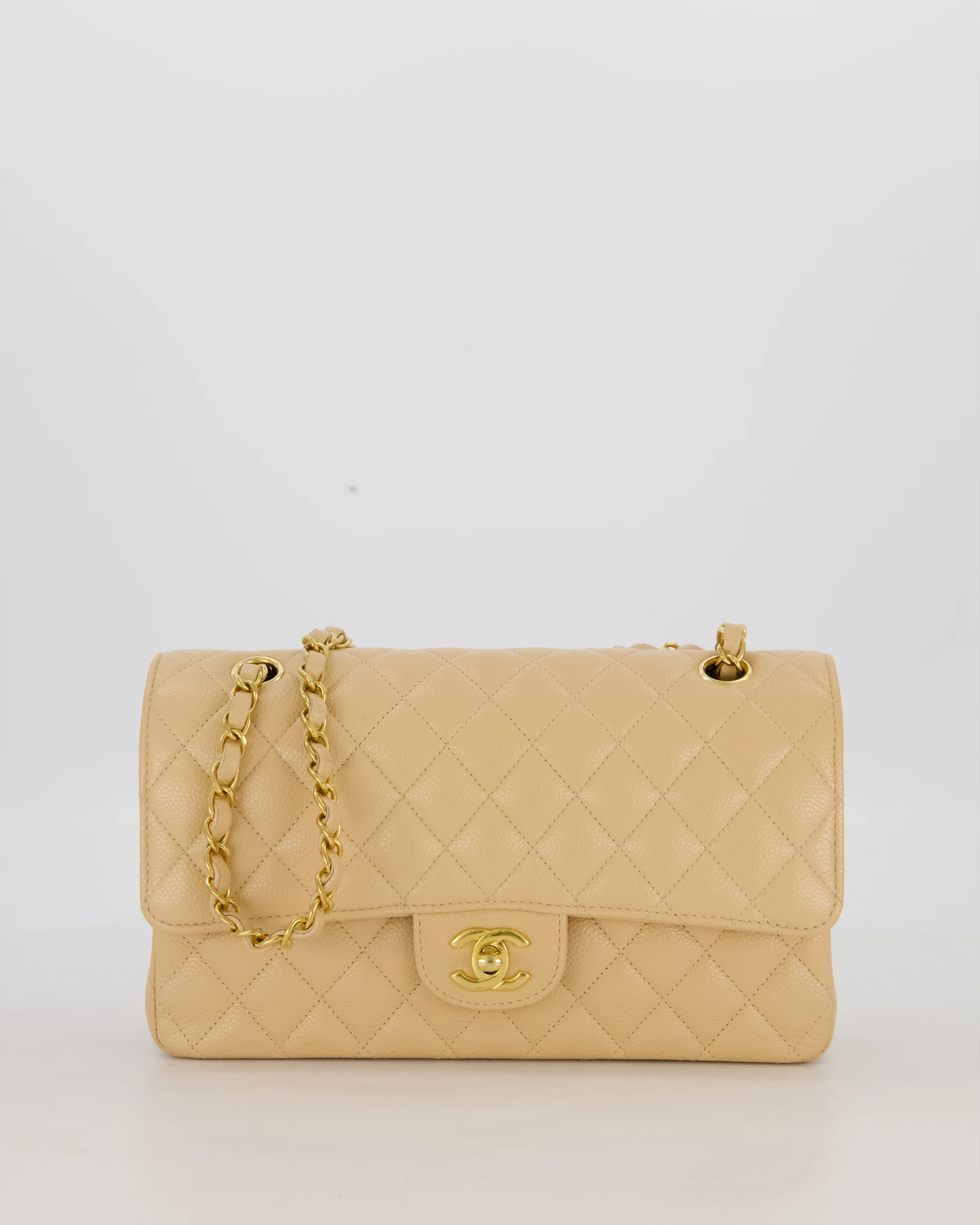 Chanel Medium Classic Double Flap Bag in Beige Clair Caviar Leather with Gold Hardware - Image 2