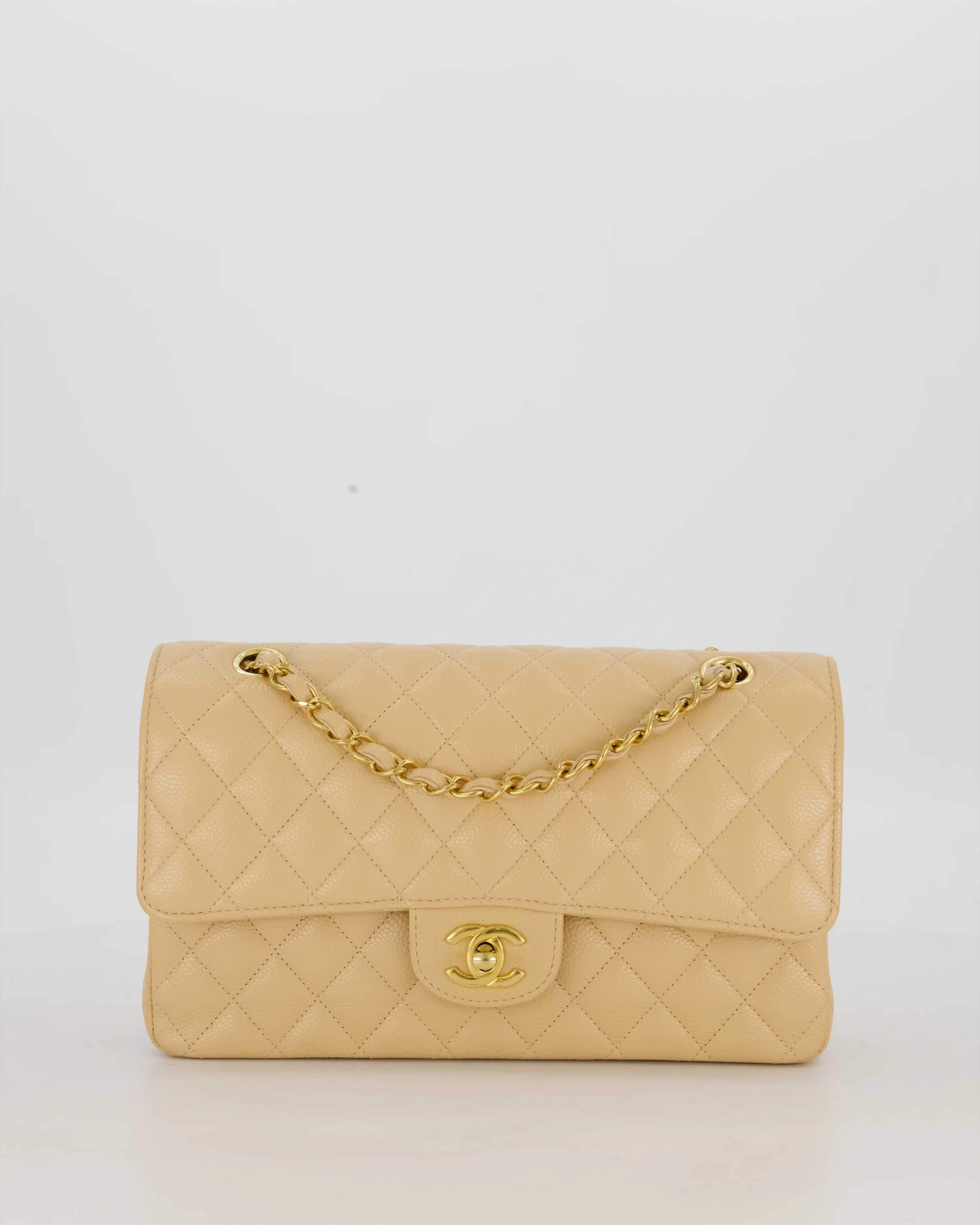 Chanel Medium Classic Double Flap Bag in Beige Clair Caviar Leather with Gold Hardware - Image 3
