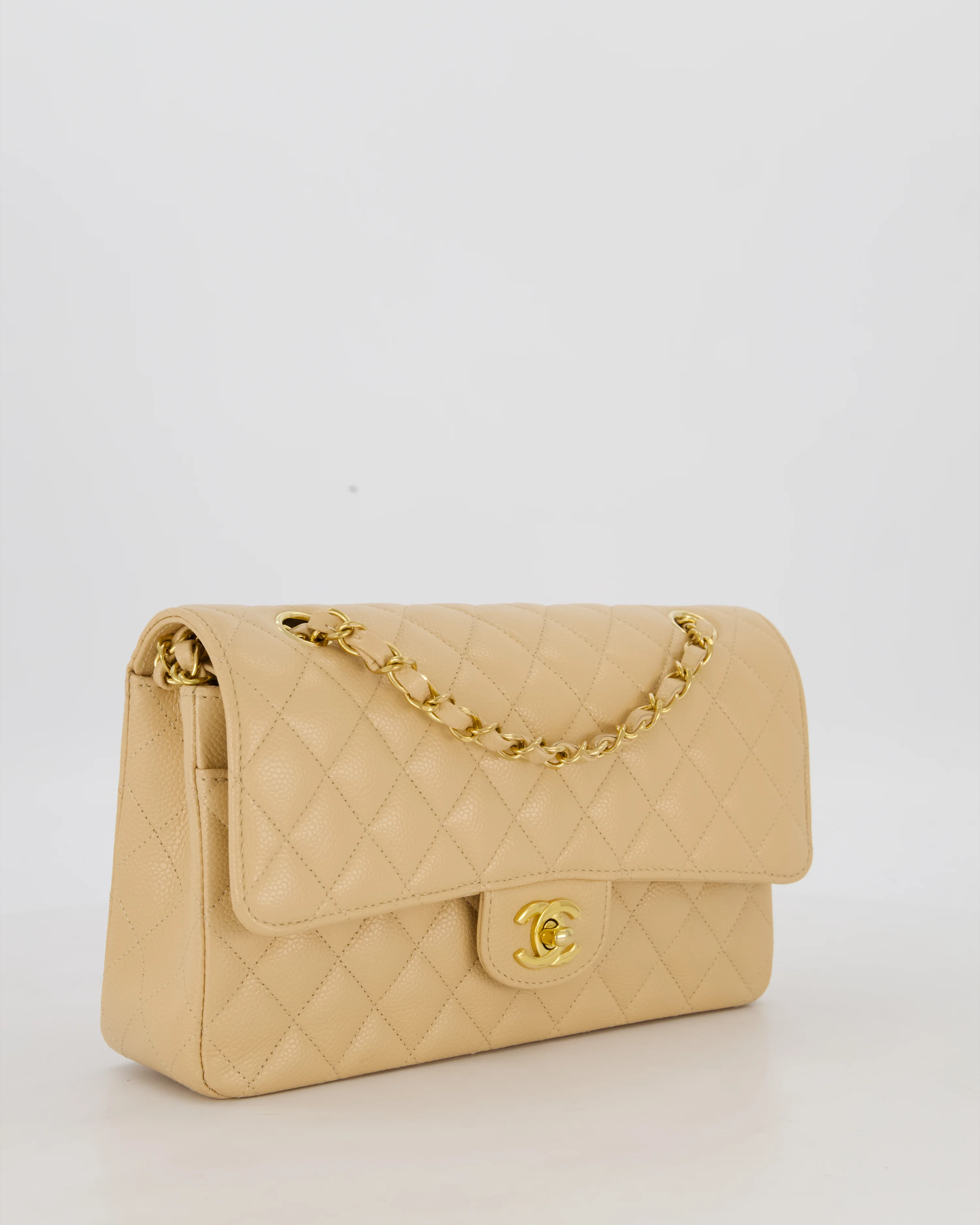 Chanel Medium Classic Double Flap Bag in Beige Clair Caviar Leather with Gold Hardware - Image 4