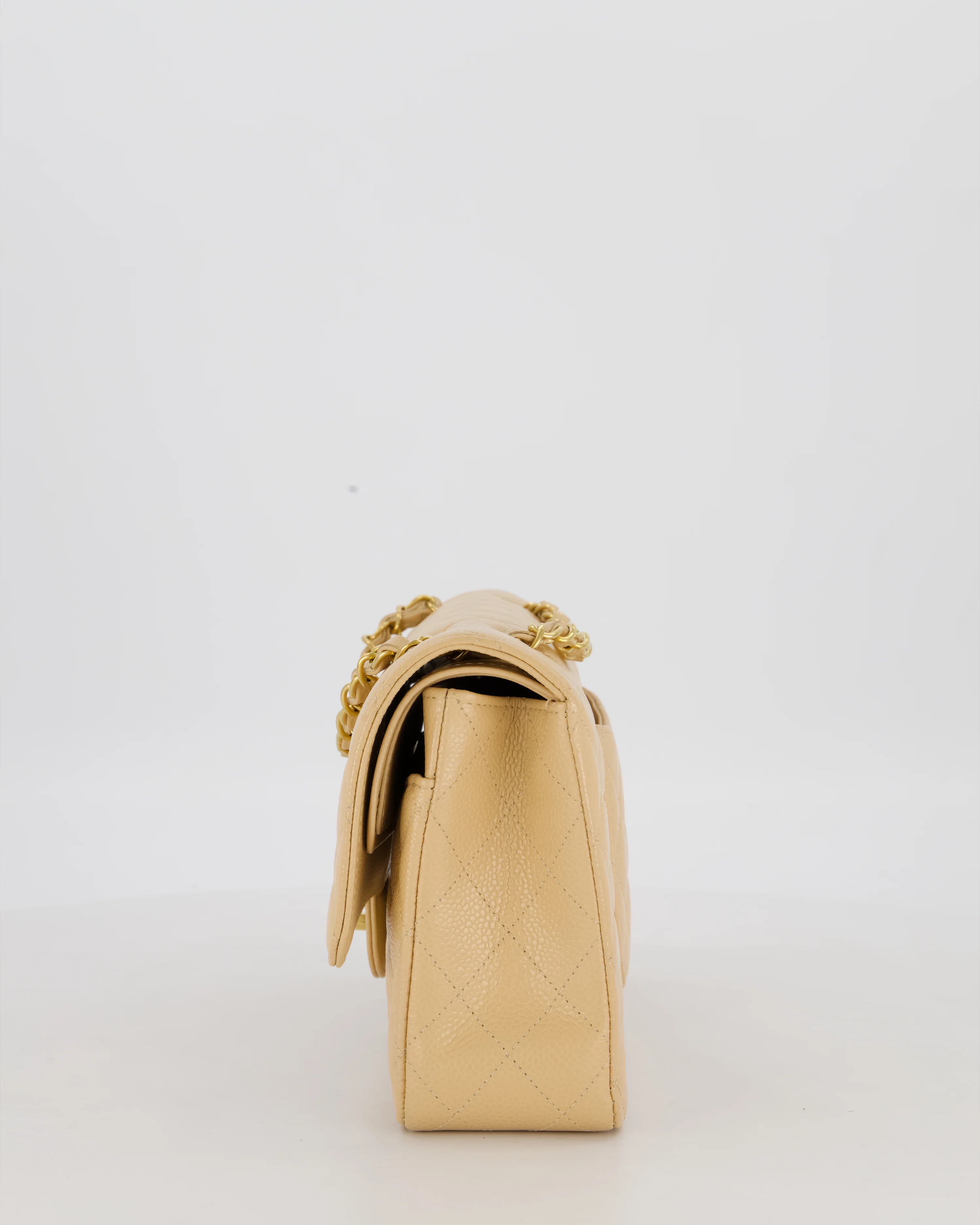 Chanel Medium Classic Double Flap Bag in Beige Clair Caviar Leather with Gold Hardware - Image 9