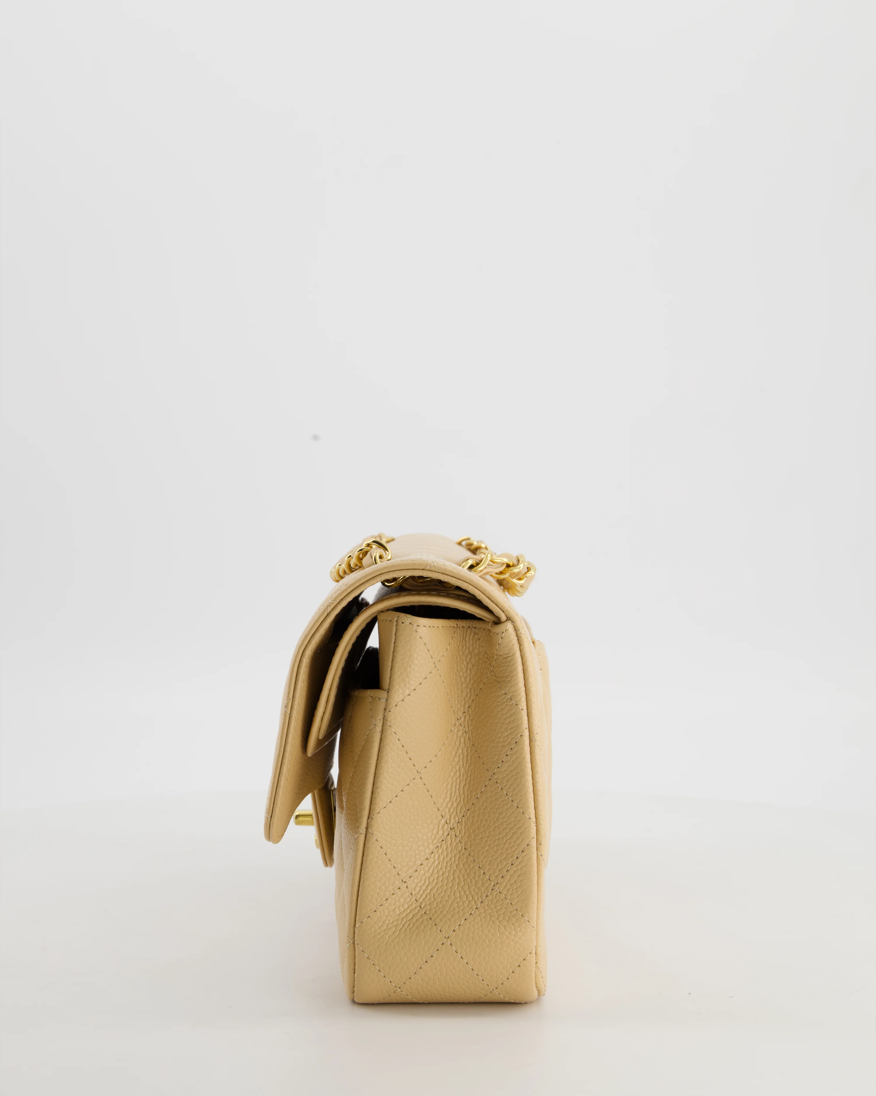 Chanel Beige Medium Classic Double Flap Bag in Caviar Leather with Gold Hardware - Image 10