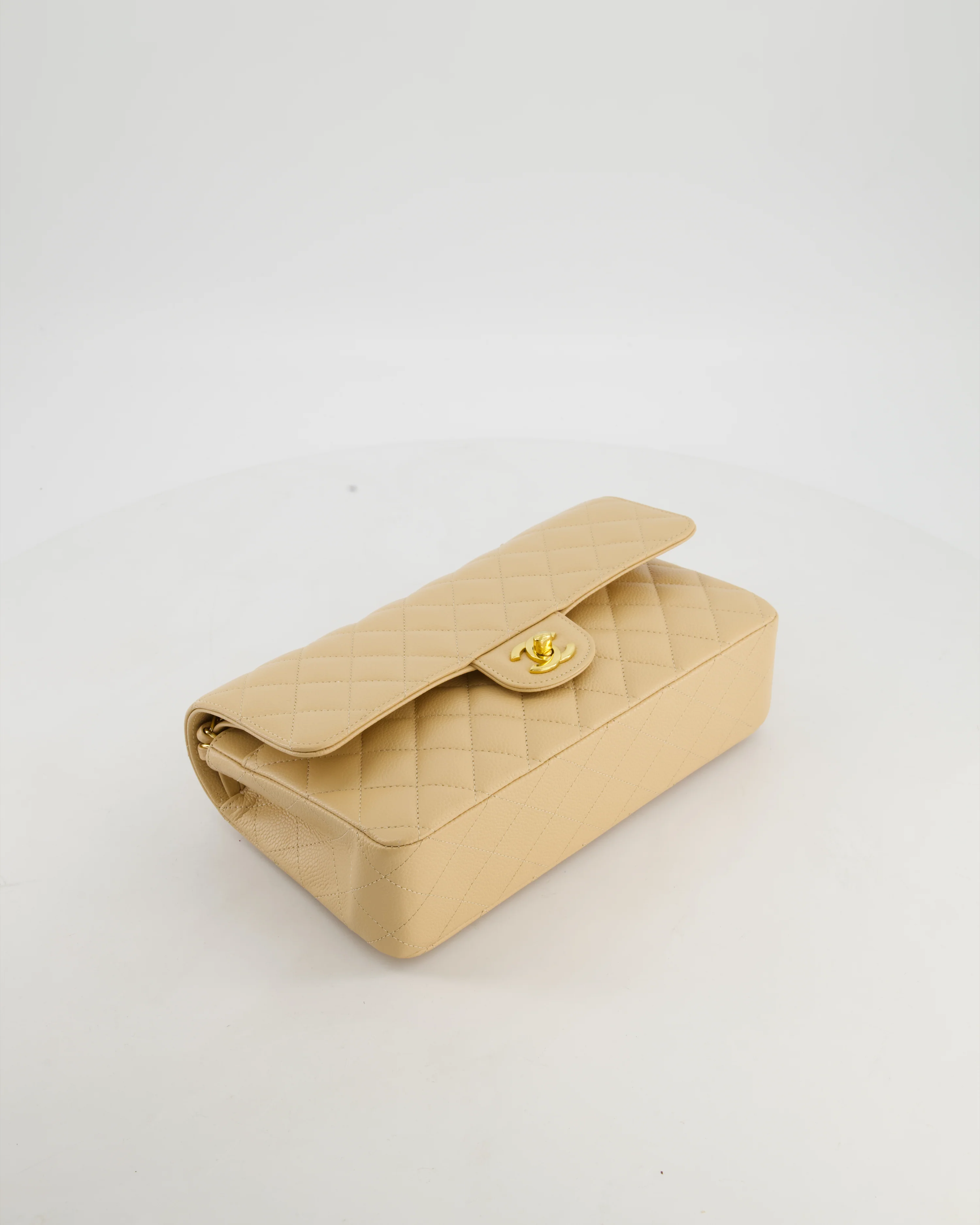 Chanel Beige Medium Classic Double Flap Bag in Caviar Leather with Gold Hardware - Image 18