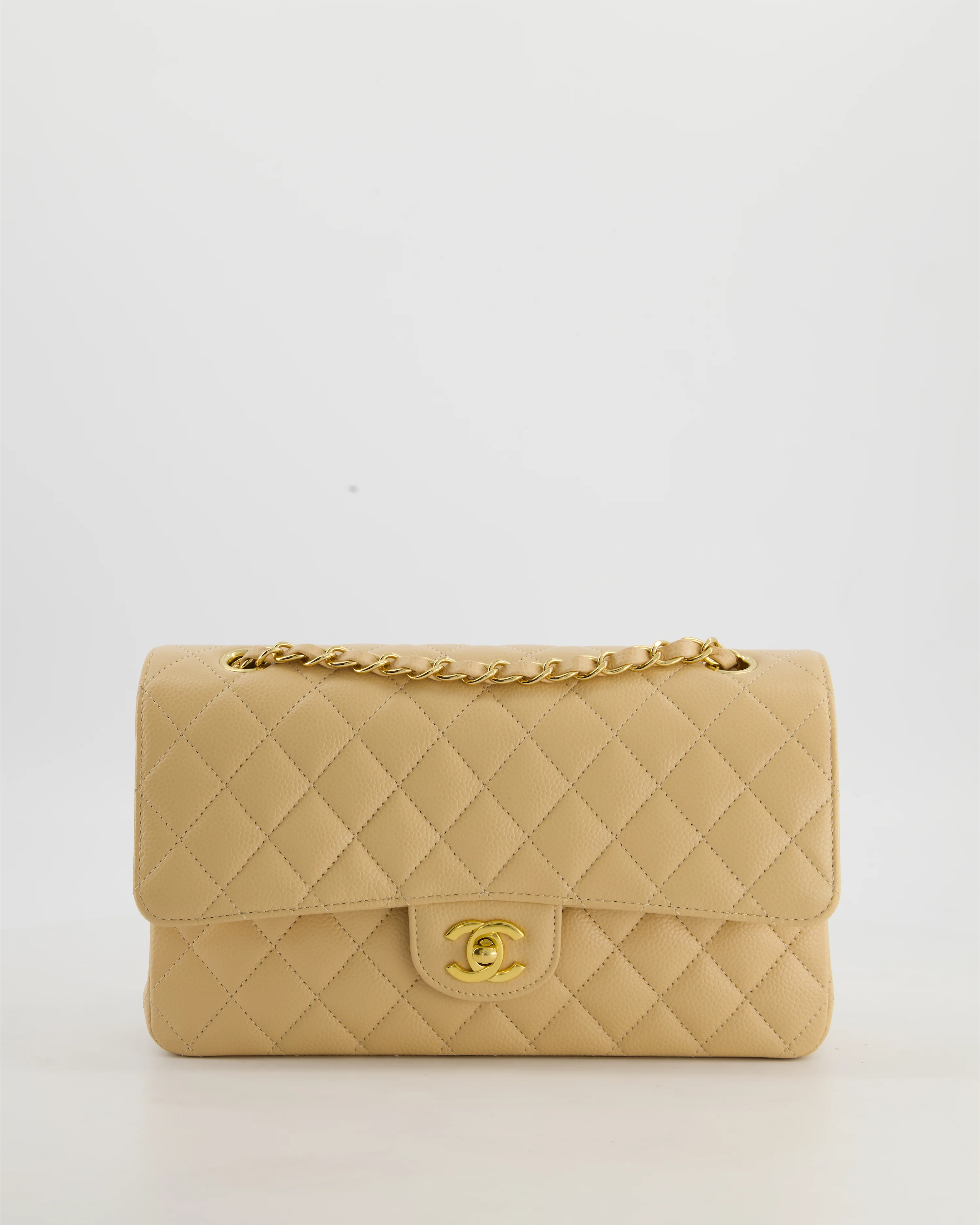 Chanel Beige Medium Classic Double Flap Bag in Caviar Leather with Gold Hardware - Image 2