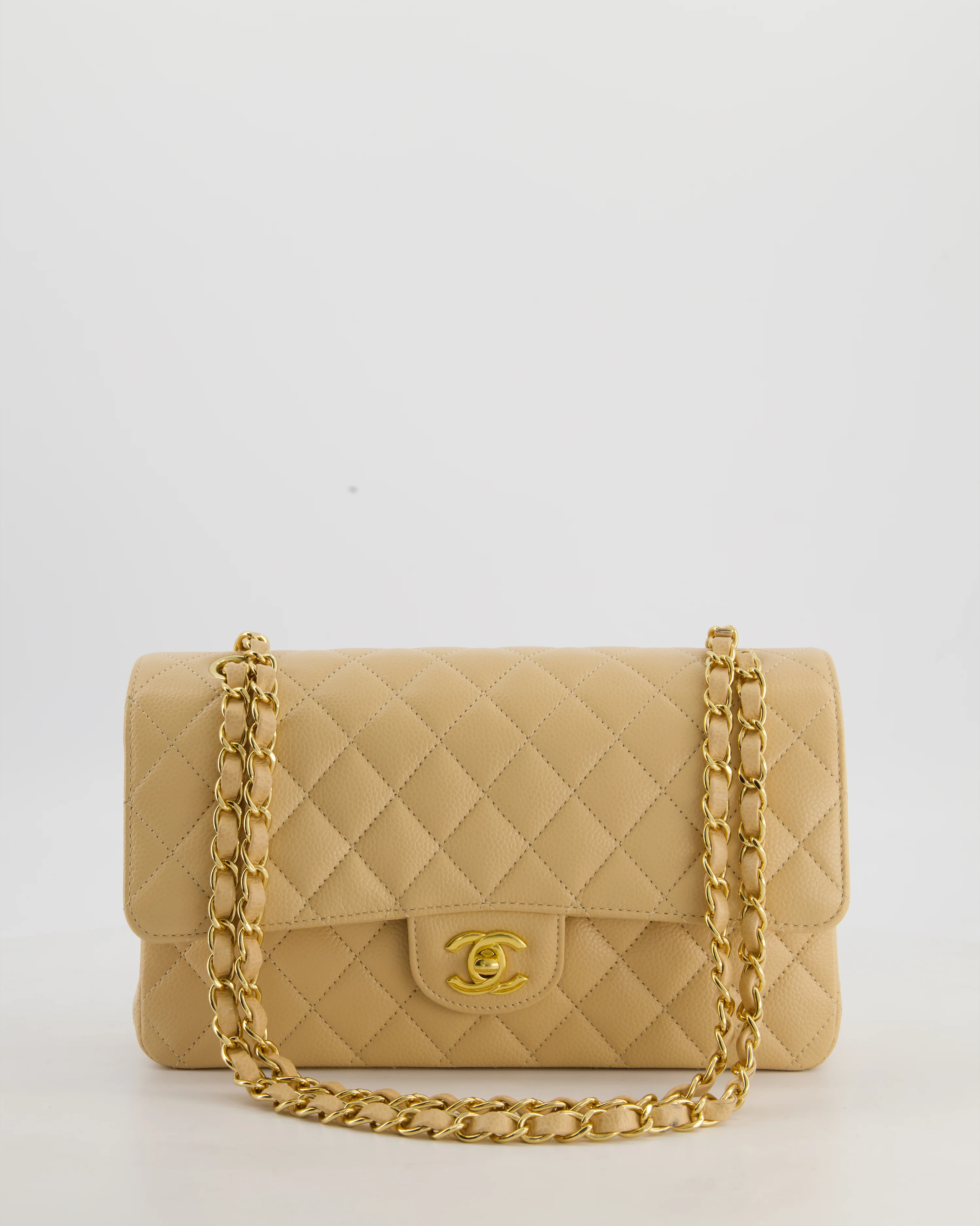Chanel Beige Medium Classic Double Flap Bag in Caviar Leather with Gold Hardware - Image 3