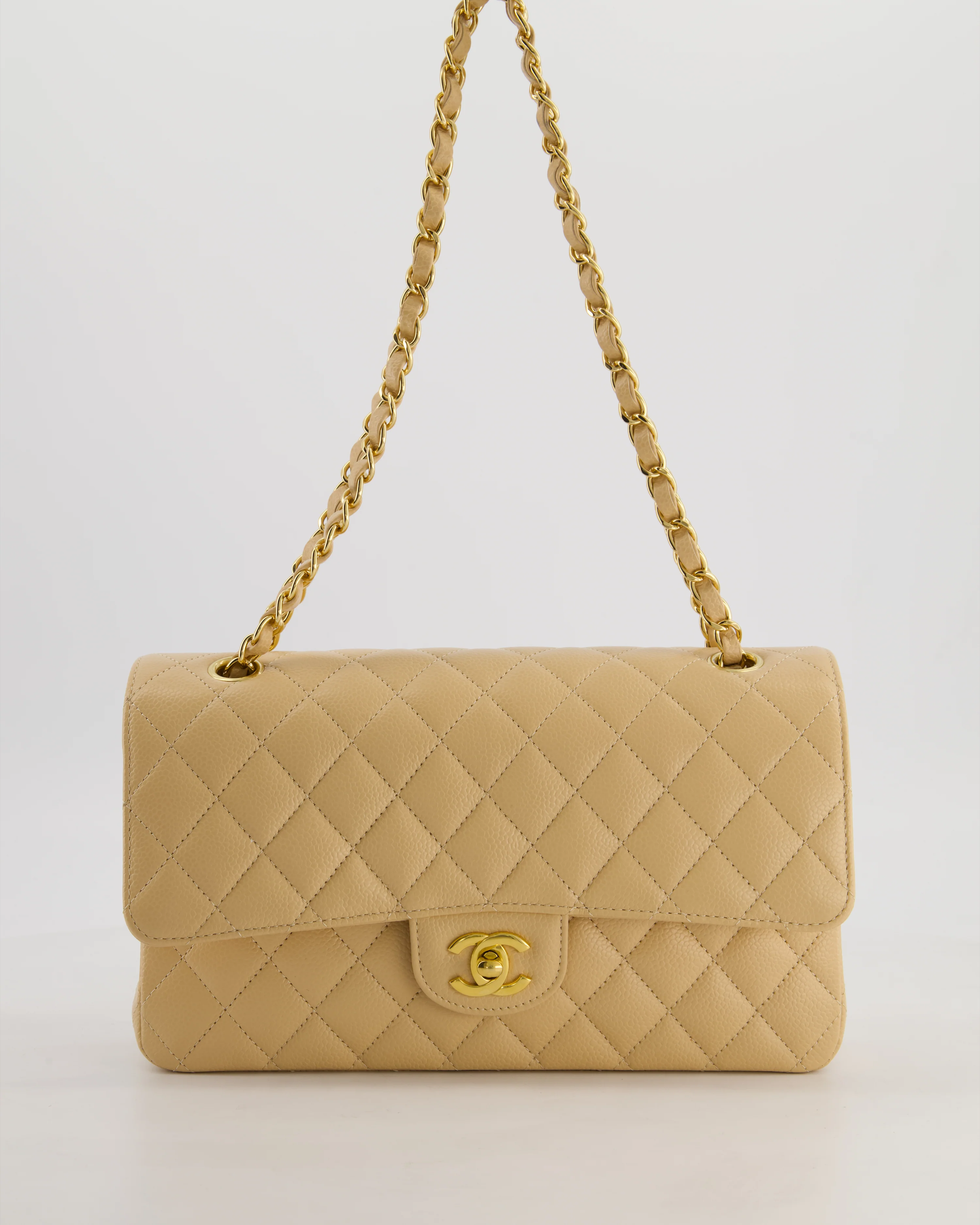 Chanel Beige Medium Classic Double Flap Bag in Caviar Leather with Gold Hardware - Image 4