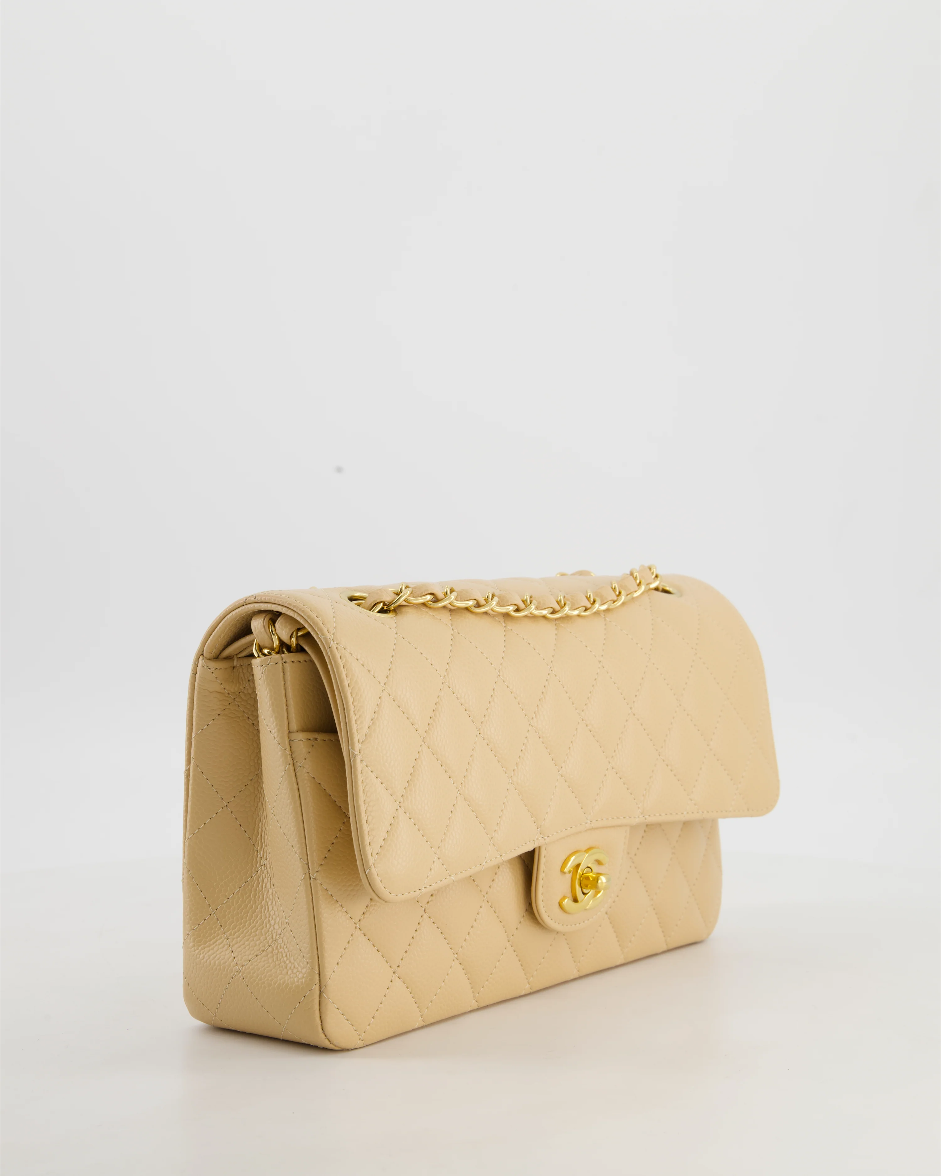 Chanel Beige Medium Classic Double Flap Bag in Caviar Leather with Gold Hardware - Image 5