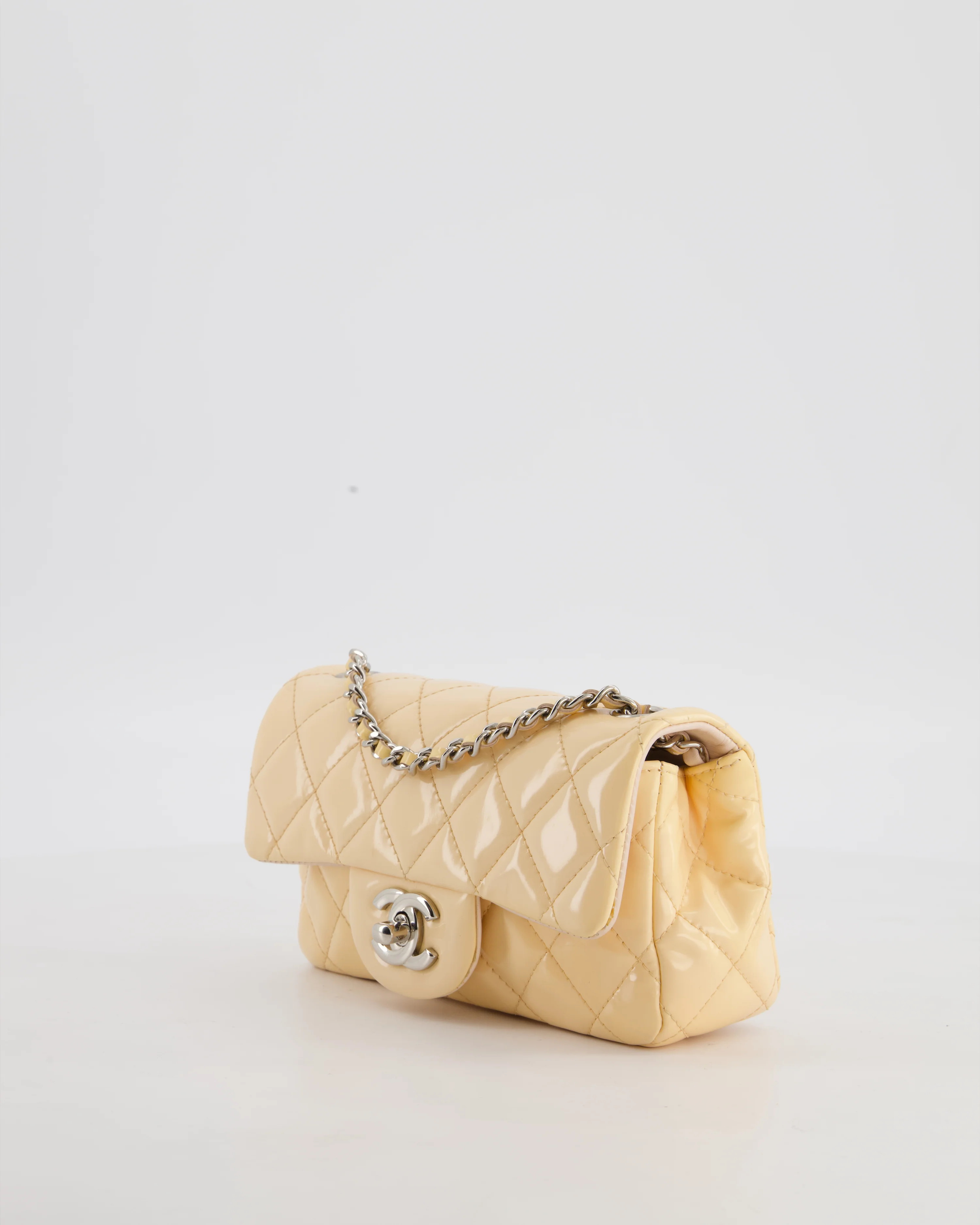 Chanel Beige Ultra Mini Rectangular Flap Bag in Patent Leather with Silver Hardware - Image 10