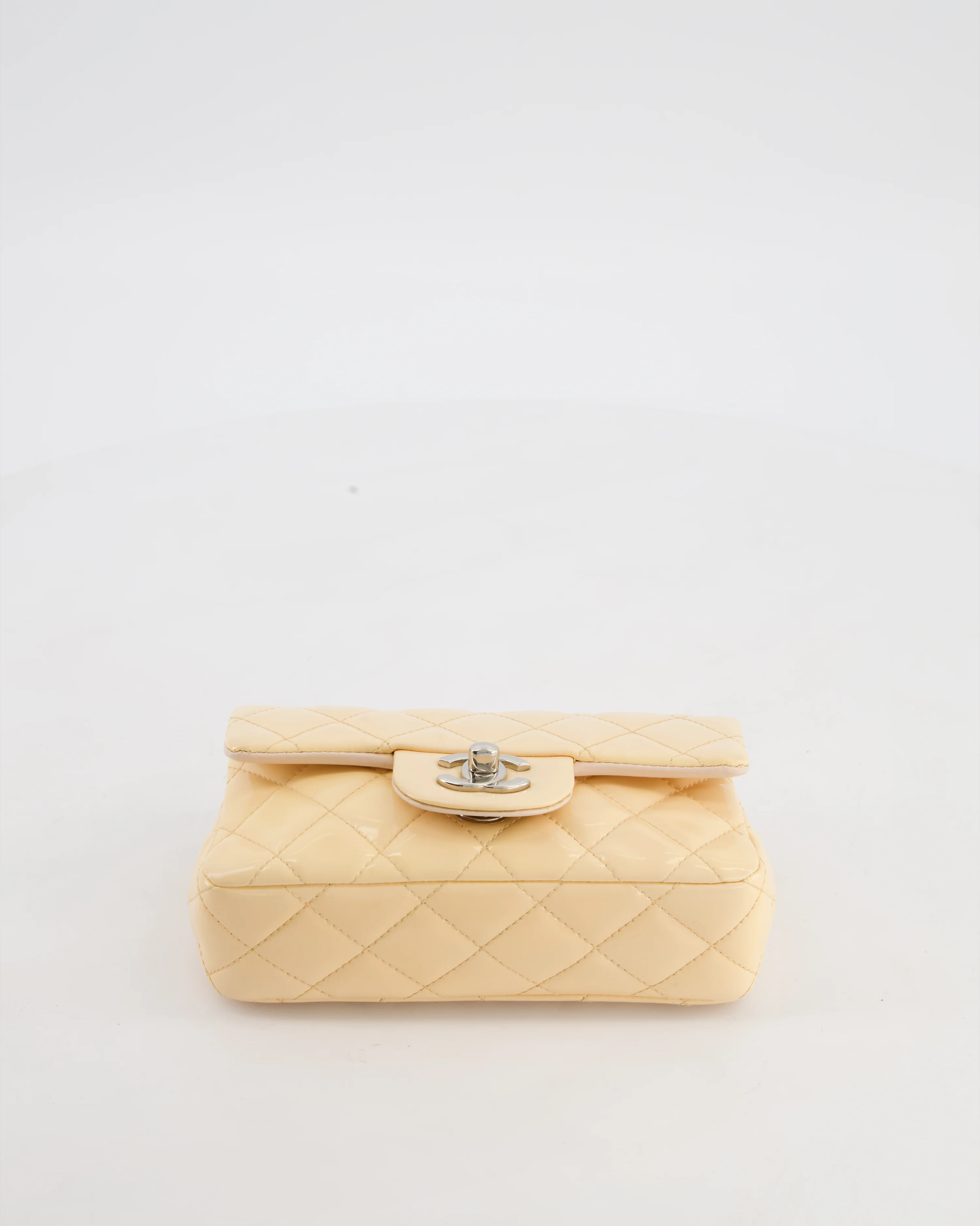 Chanel Beige Ultra Mini Rectangular Flap Bag in Patent Leather with Silver Hardware - Image 18