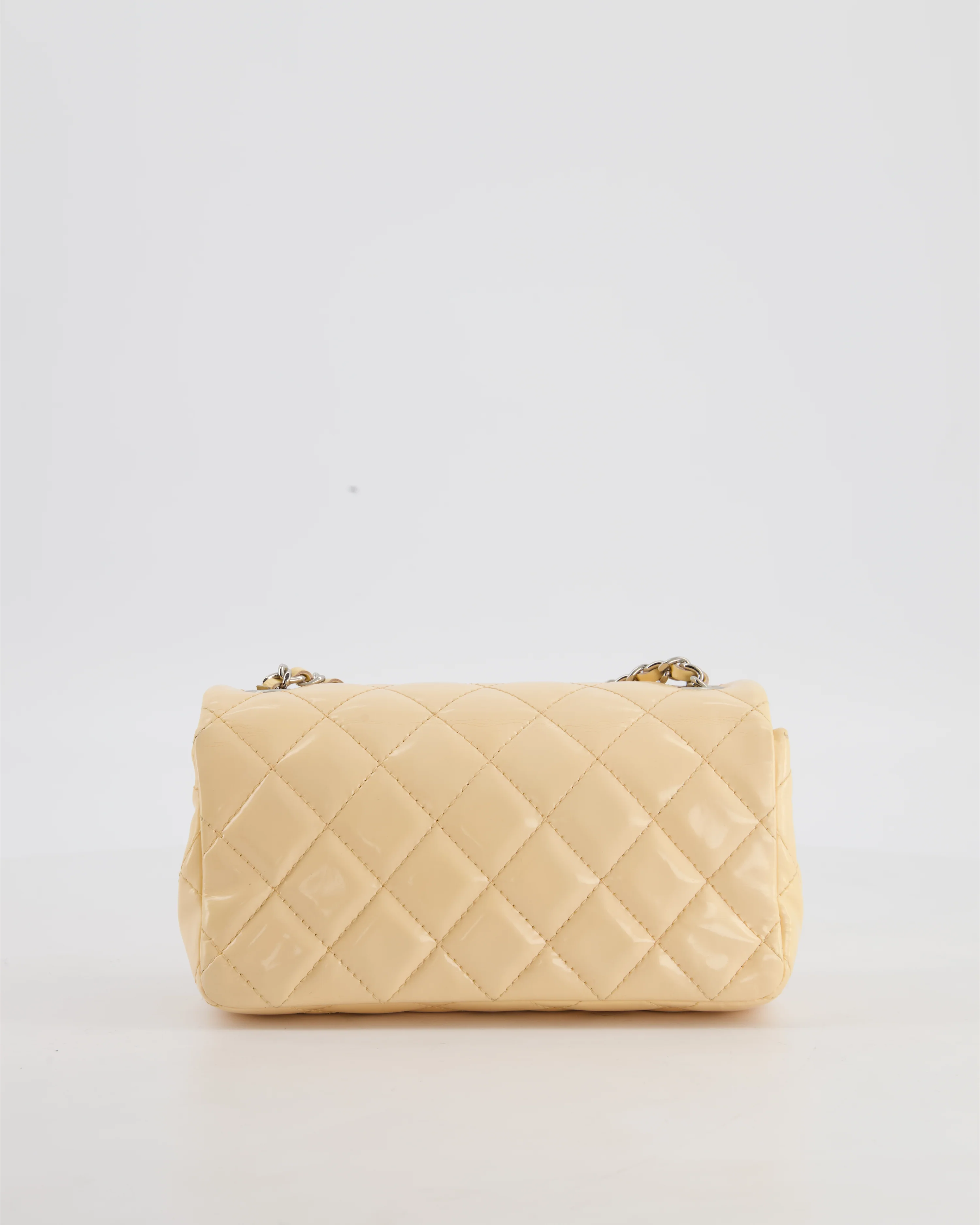 Chanel Beige Ultra Mini Rectangular Flap Bag in Patent Leather with Silver Hardware - Image 7