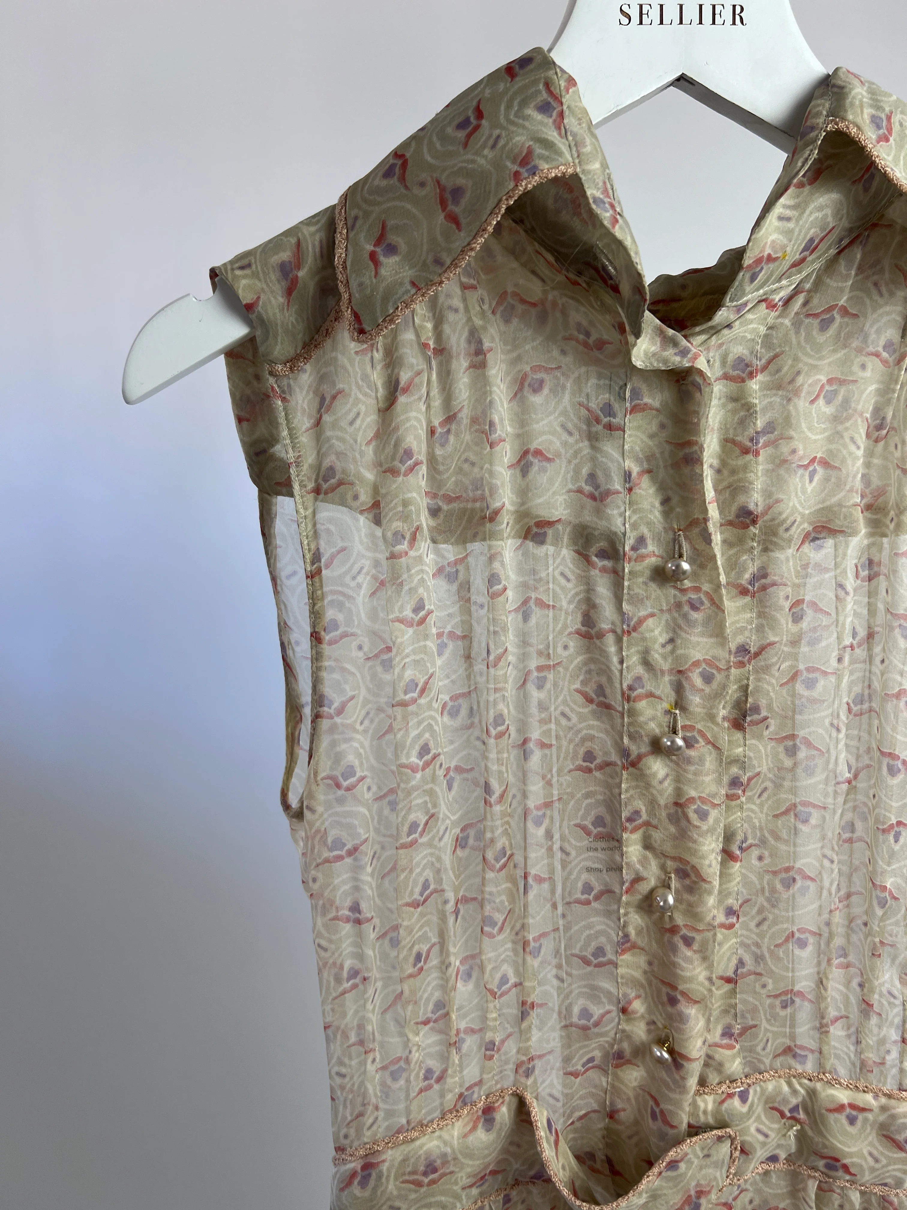Chanel Beige Printed Sheer Shirt Dress with Pearl CC Buttons Size FR 38 ( UK 10) - Image 10
