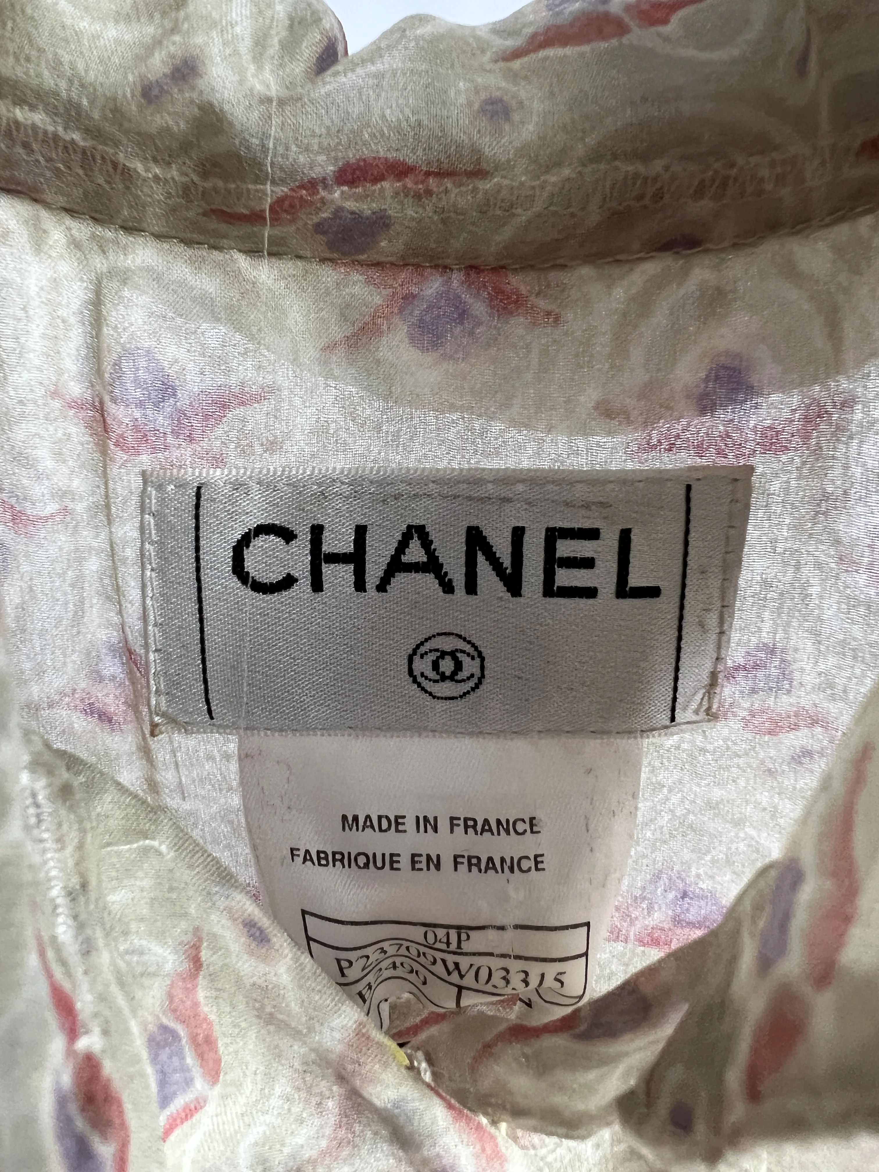 Chanel Beige Printed Sheer Shirt Dress with Pearl CC Buttons Size FR 38 ( UK 10) - Image 11