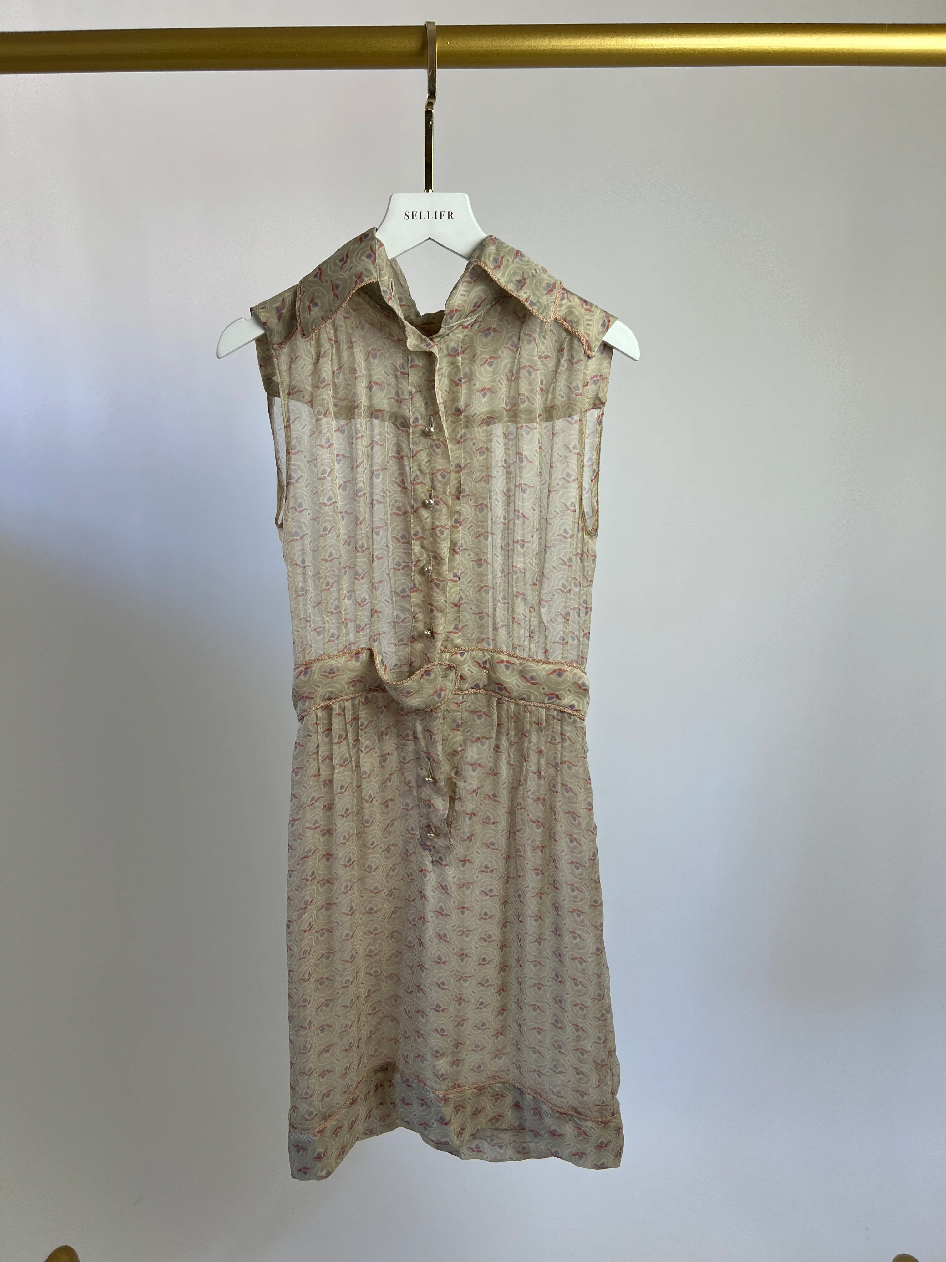 Chanel Beige Printed Sheer Shirt Dress with Pearl CC Buttons Size FR 38 ( UK 10) - Image 8