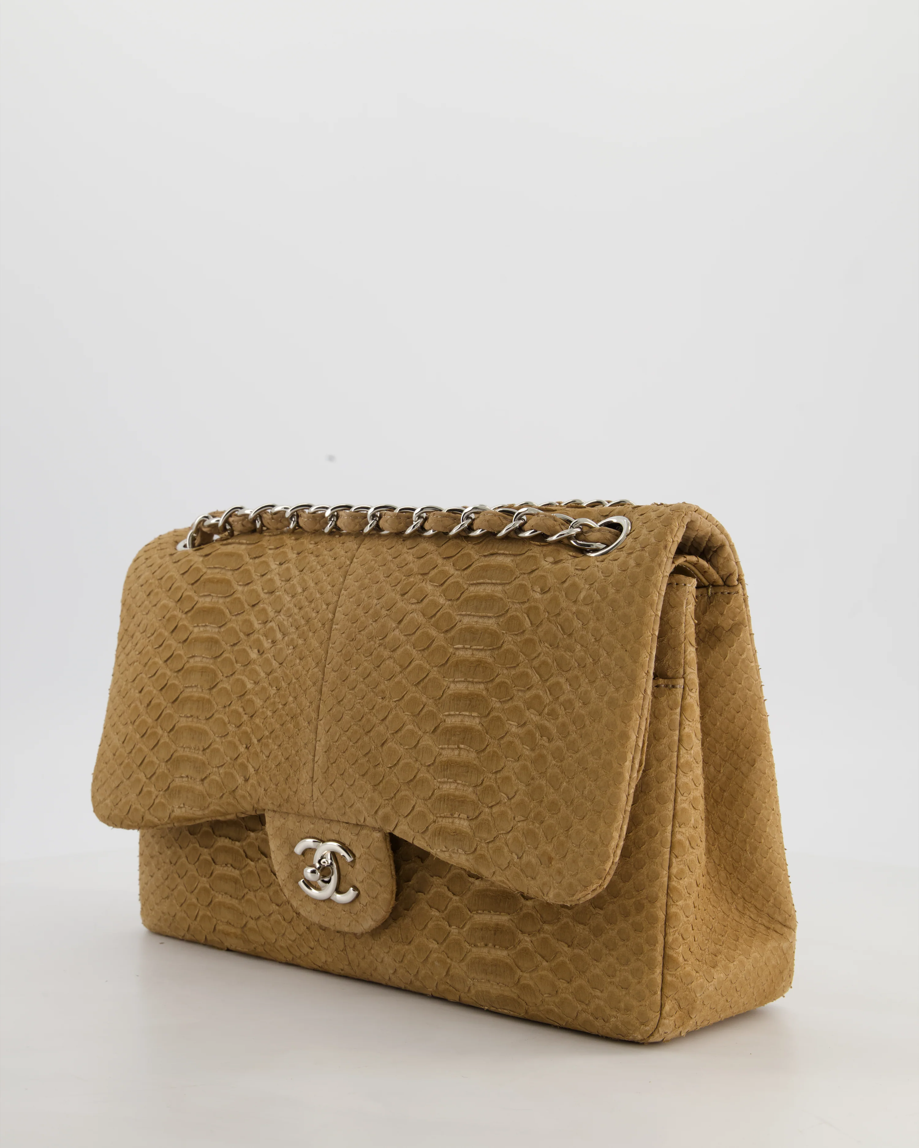 Chanel Beige Python Leather Jumbo Classic Double Flap Bag with Silver Hardware - Image 10