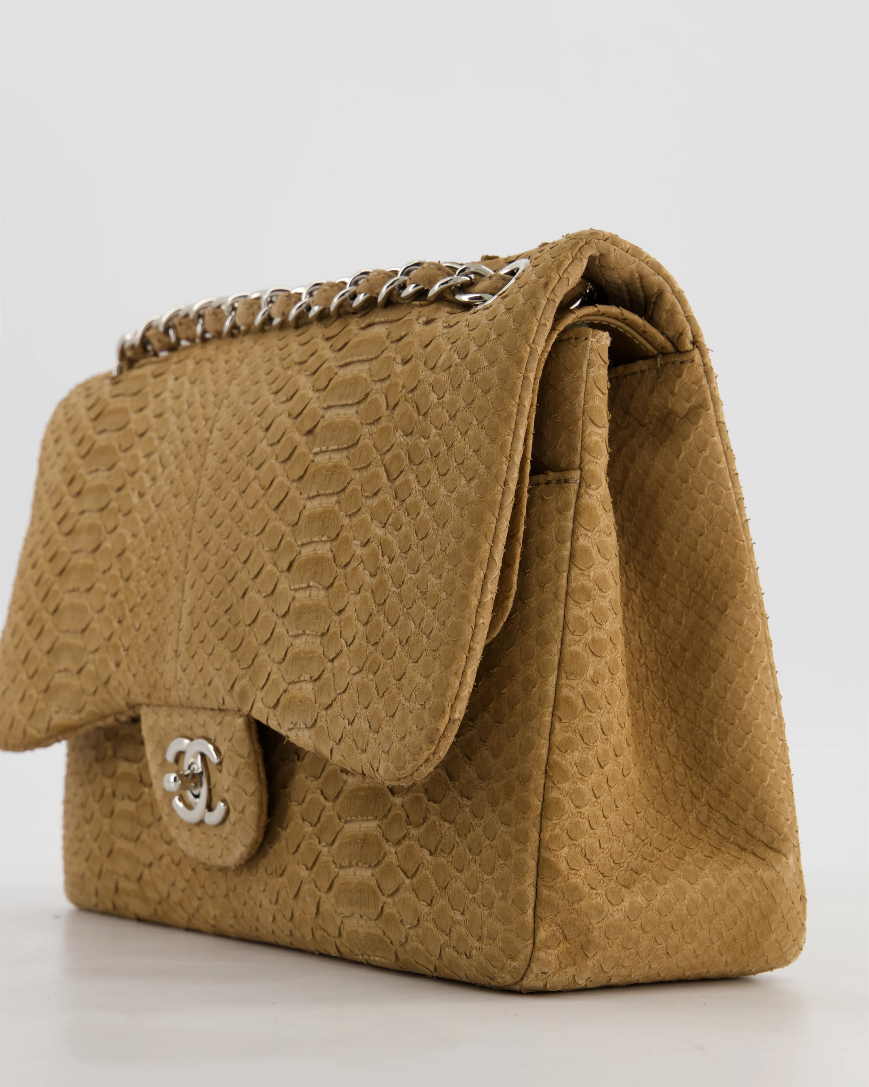 Chanel Beige Python Leather Jumbo Classic Double Flap Bag with Silver Hardware - Image 12