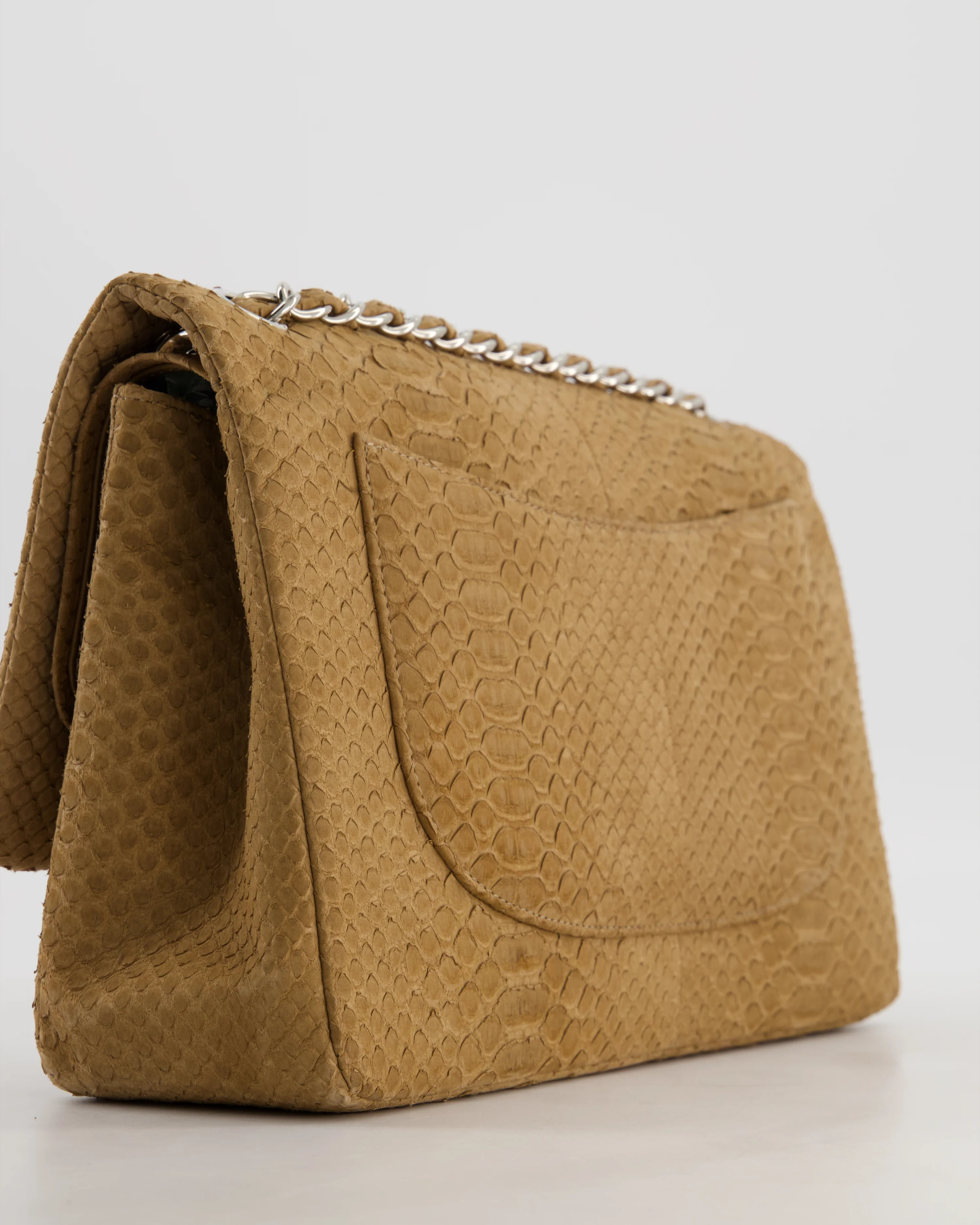 Chanel Beige Python Leather Jumbo Classic Double Flap Bag with Silver Hardware - Image 13