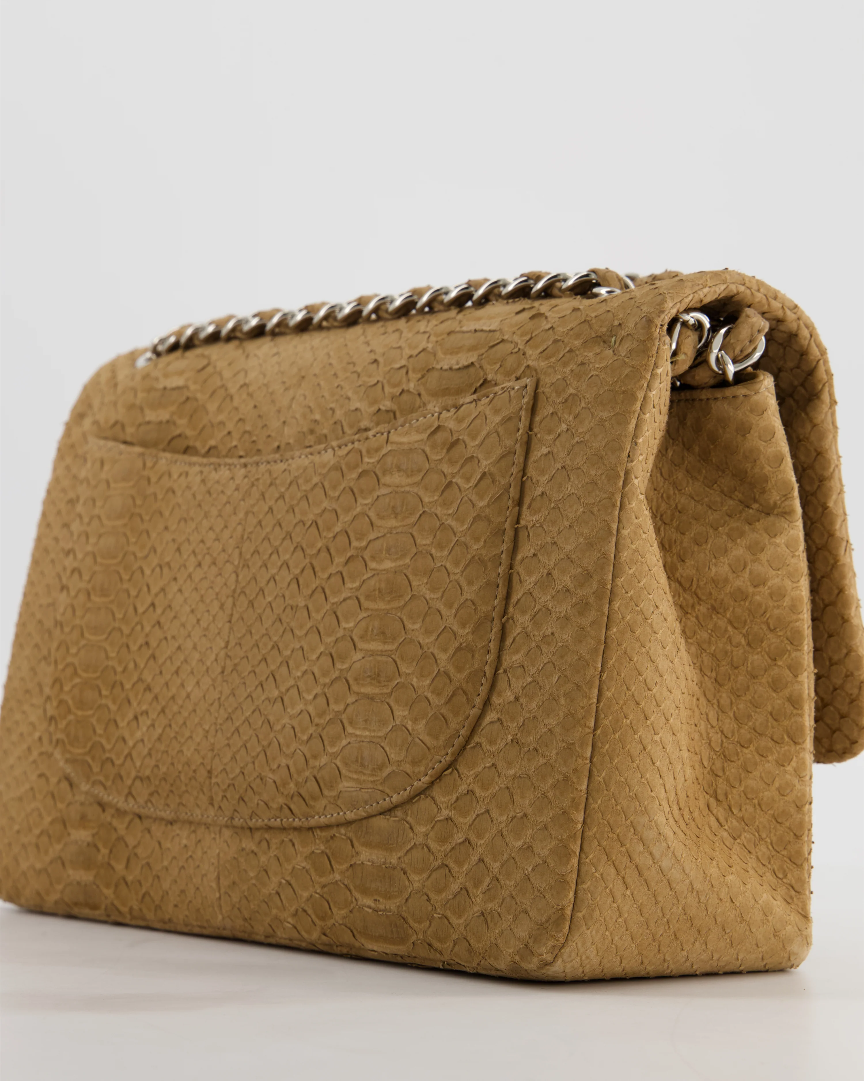 Chanel Beige Python Leather Jumbo Classic Double Flap Bag with Silver Hardware - Image 14