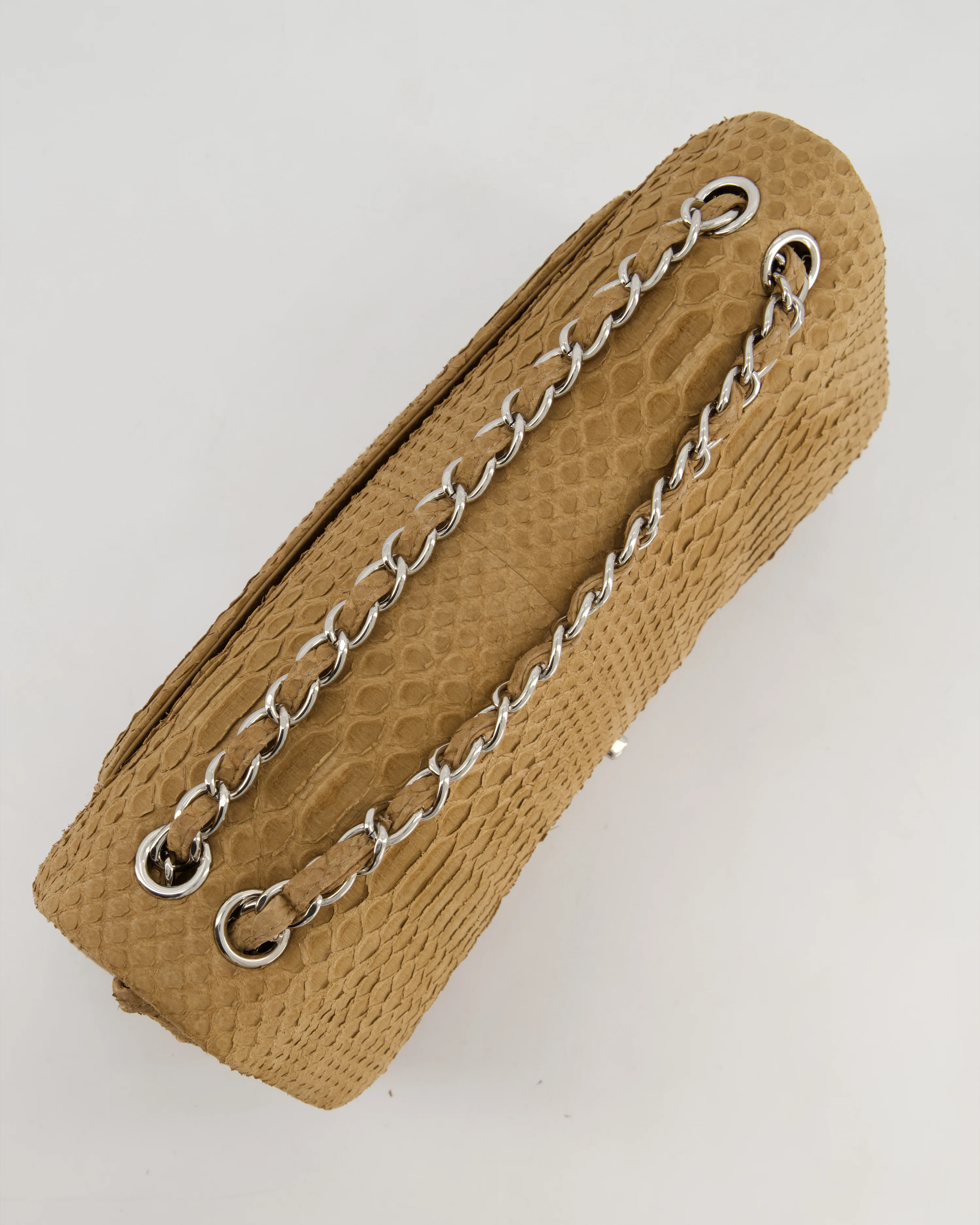 Chanel Beige Python Leather Jumbo Classic Double Flap Bag with Silver Hardware - Image 19