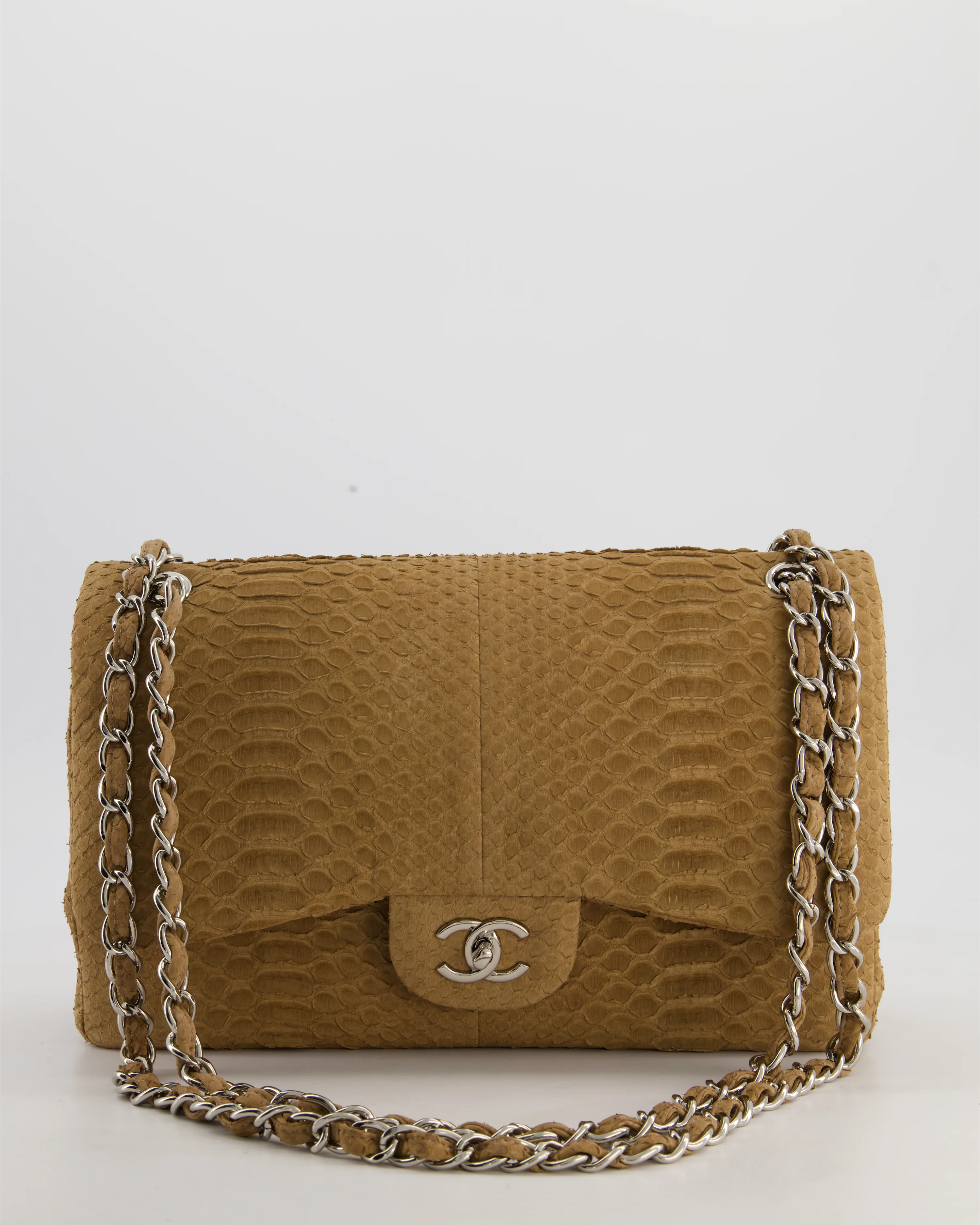 Chanel Beige Python Leather Jumbo Classic Double Flap Bag with Silver Hardware - Image 2