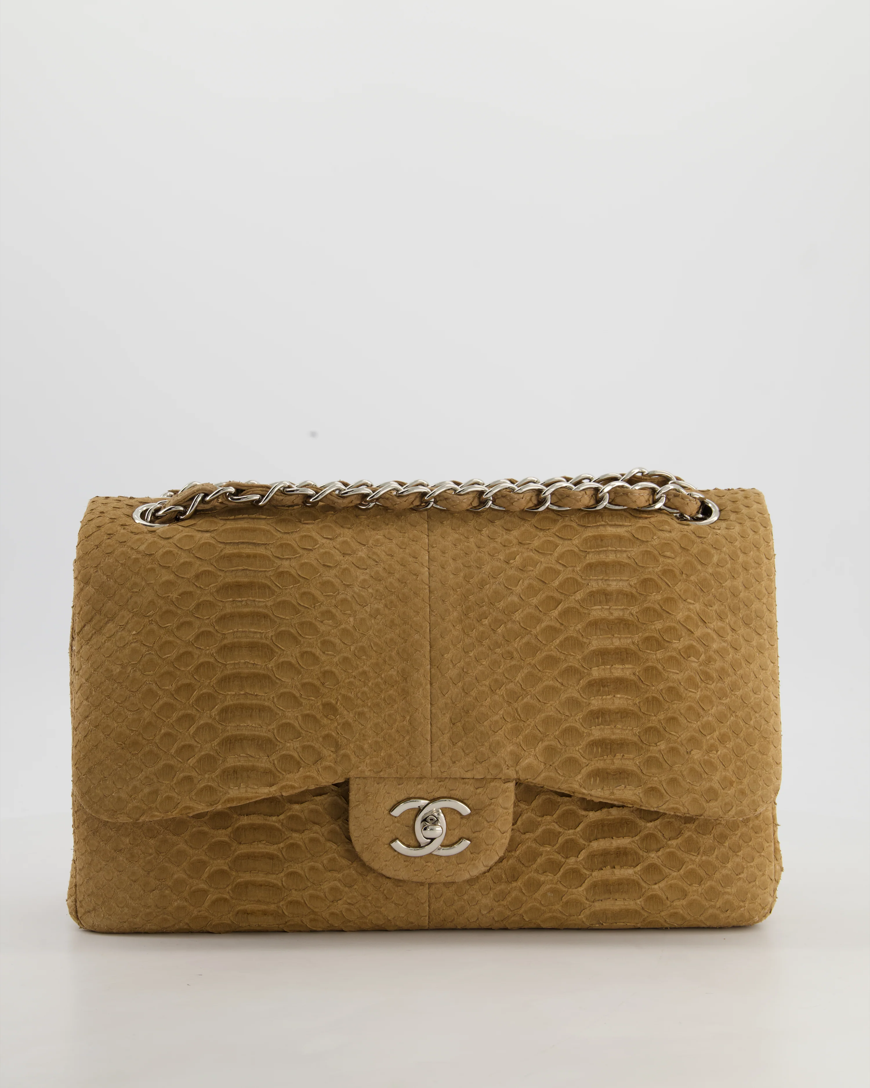 Chanel Beige Python Leather Jumbo Classic Double Flap Bag with Silver Hardware - Image 3