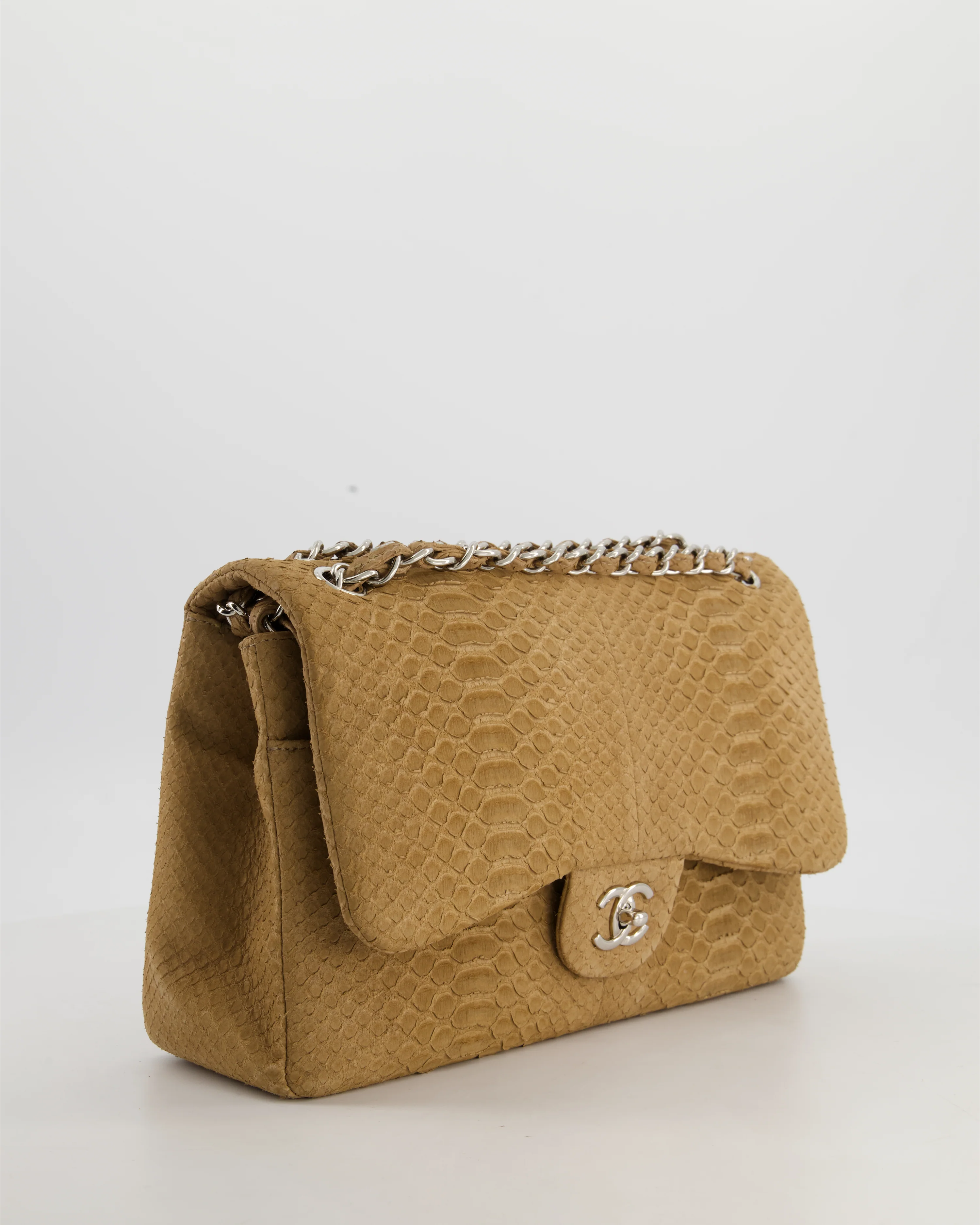 Chanel Beige Python Leather Jumbo Classic Double Flap Bag with Silver Hardware - Image 4