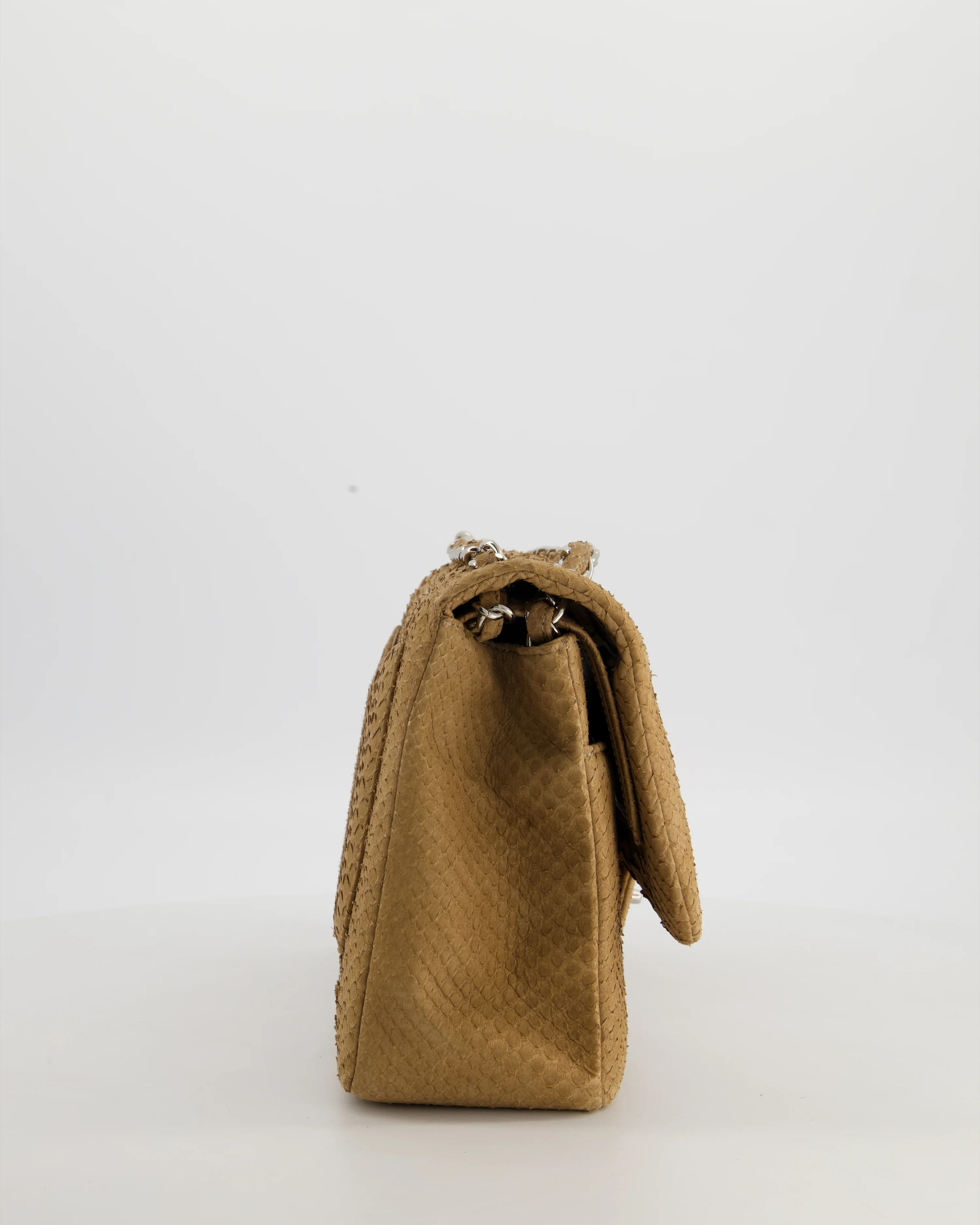 Chanel Beige Python Leather Jumbo Classic Double Flap Bag with Silver Hardware - Image 5