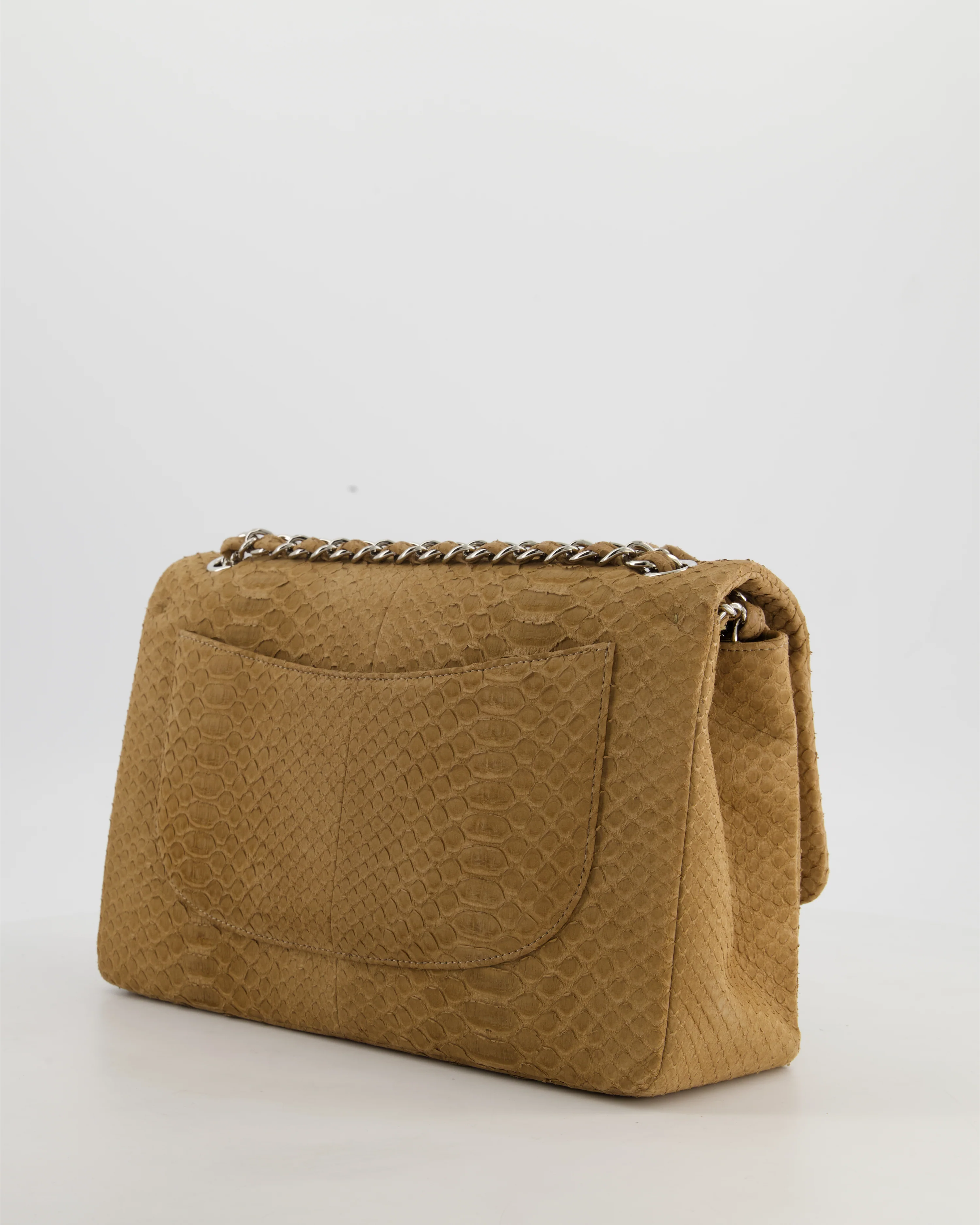 Chanel Beige Python Leather Jumbo Classic Double Flap Bag with Silver Hardware - Image 6
