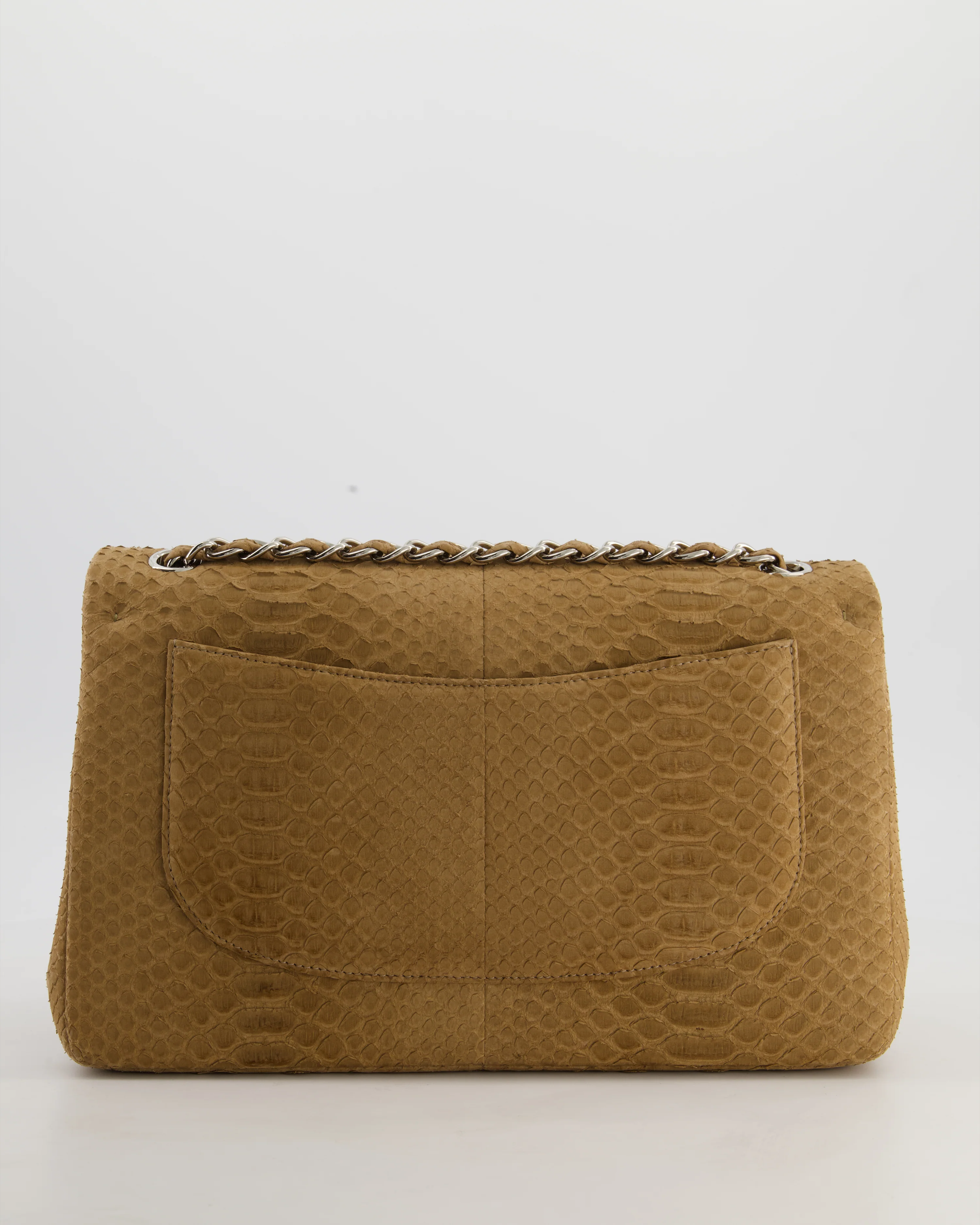 Chanel Beige Python Leather Jumbo Classic Double Flap Bag with Silver Hardware - Image 7