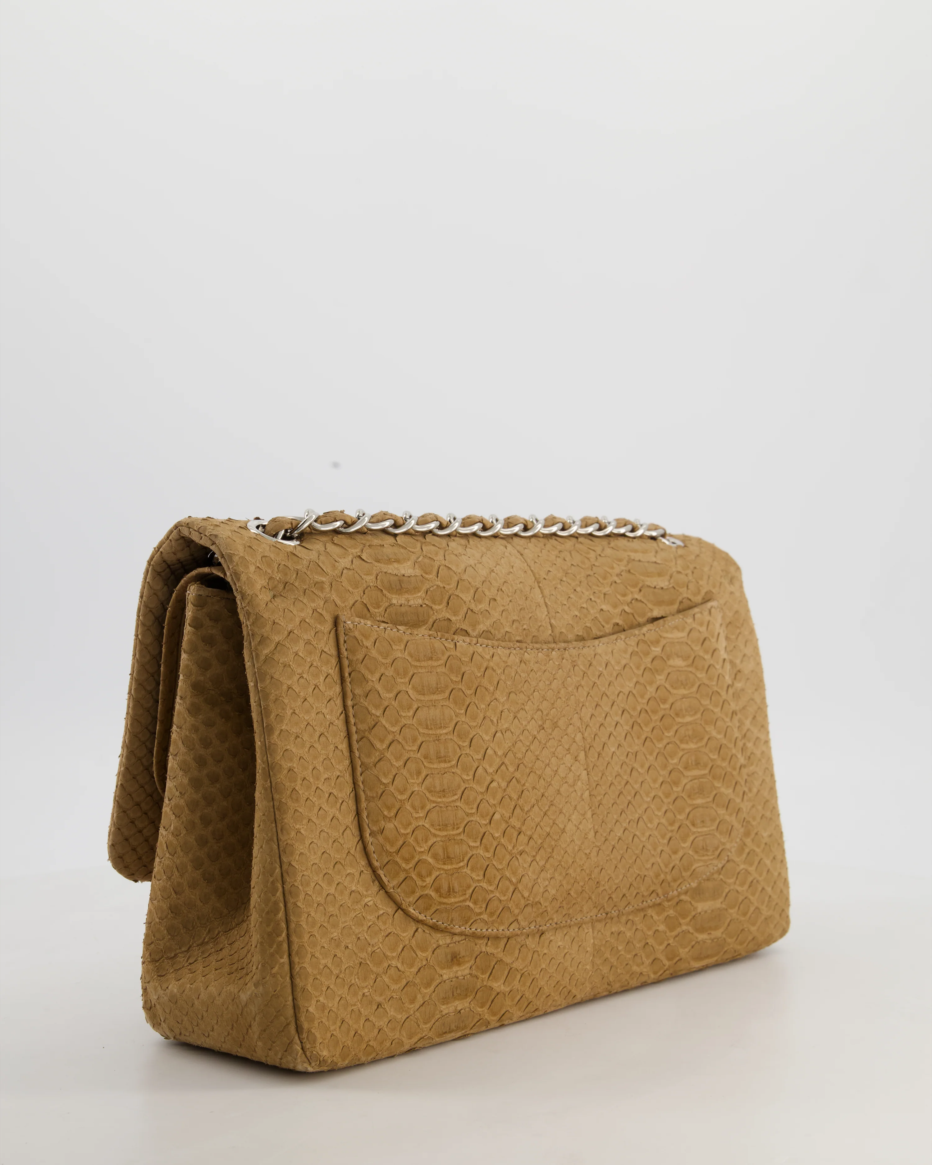 Chanel Beige Python Leather Jumbo Classic Double Flap Bag with Silver Hardware - Image 8